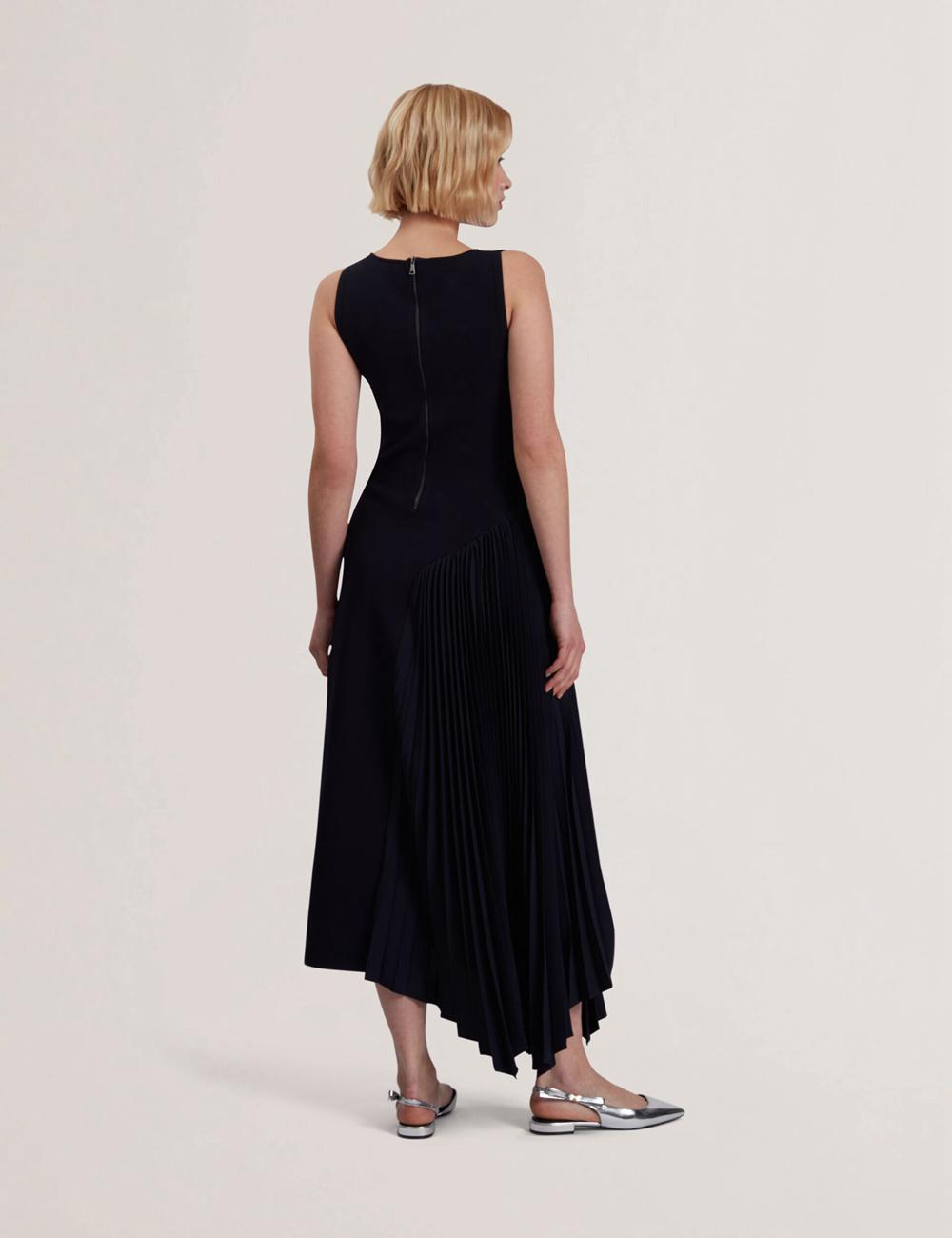 Navy Ted Baker AZZINA - Pleated Panel Sleeveless Knitted Women Midi Dresses | SG  5829-LHVEX
