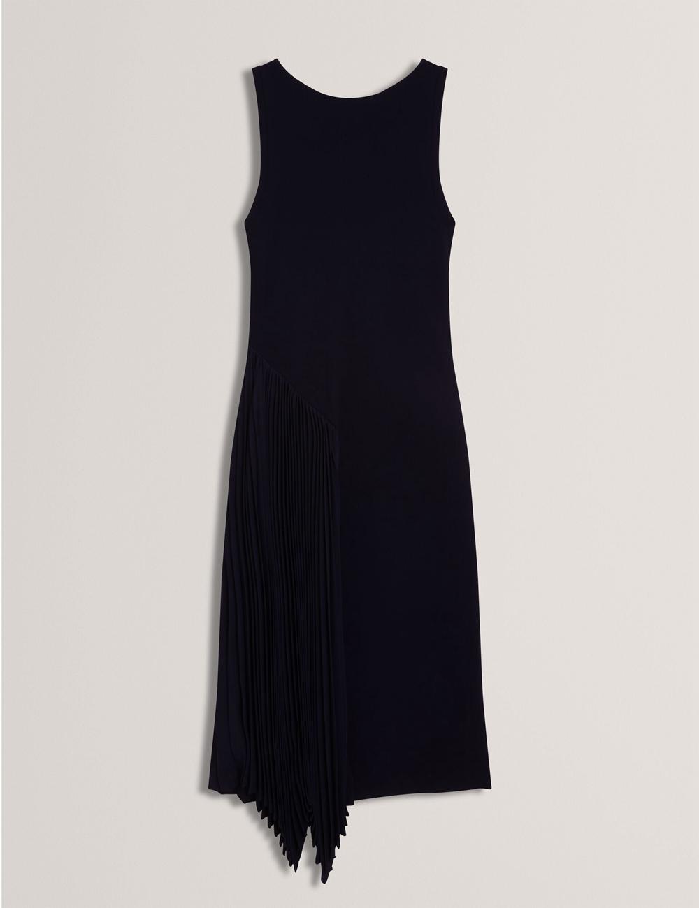 Navy Ted Baker AZZINA - Pleated Panel Sleeveless Knitted Women Midi Dresses | SG  5829-LHVEX