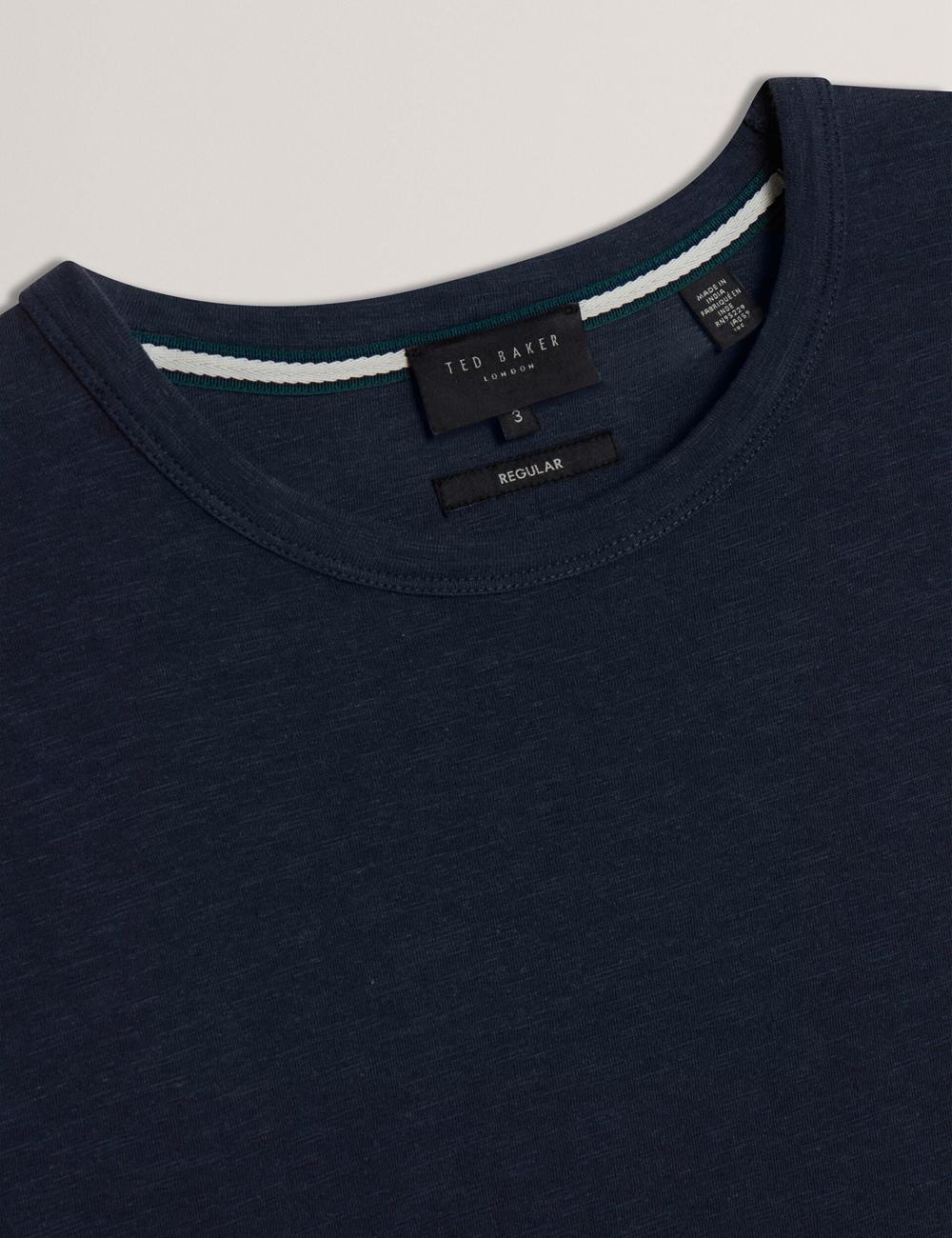 Navy Ted Baker BARTOL - Regular Cotton Linen Crew Neck Men T-Shirts | SG  2347-JCYIG