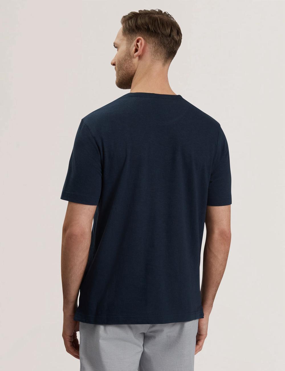 Navy Ted Baker BARTOL - Regular Cotton Linen Crew Neck Men T-Shirts | SG  2347-JCYIG