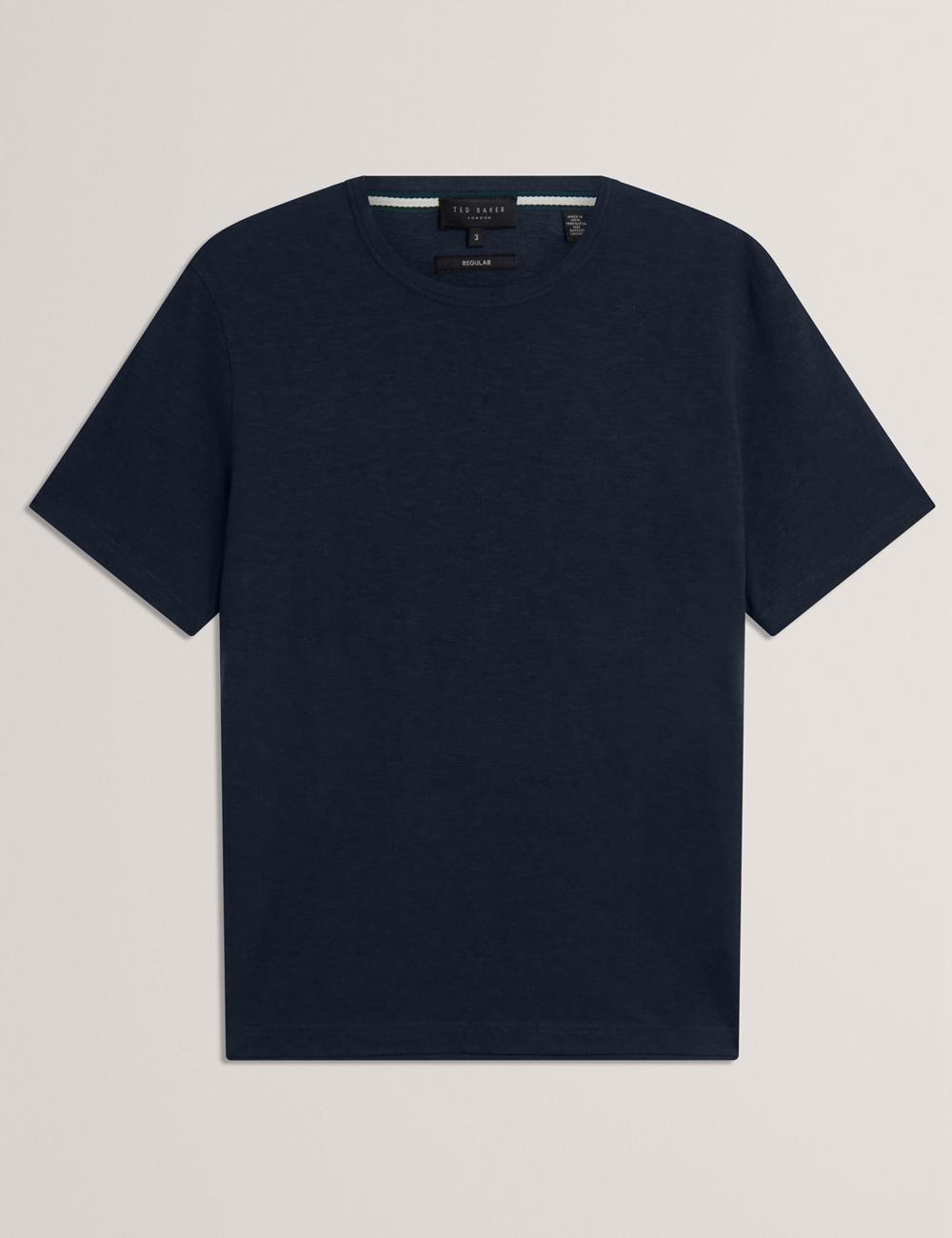 Navy Ted Baker BARTOL - Regular Cotton Linen Crew Neck Men T-Shirts | SG  2347-JCYIG