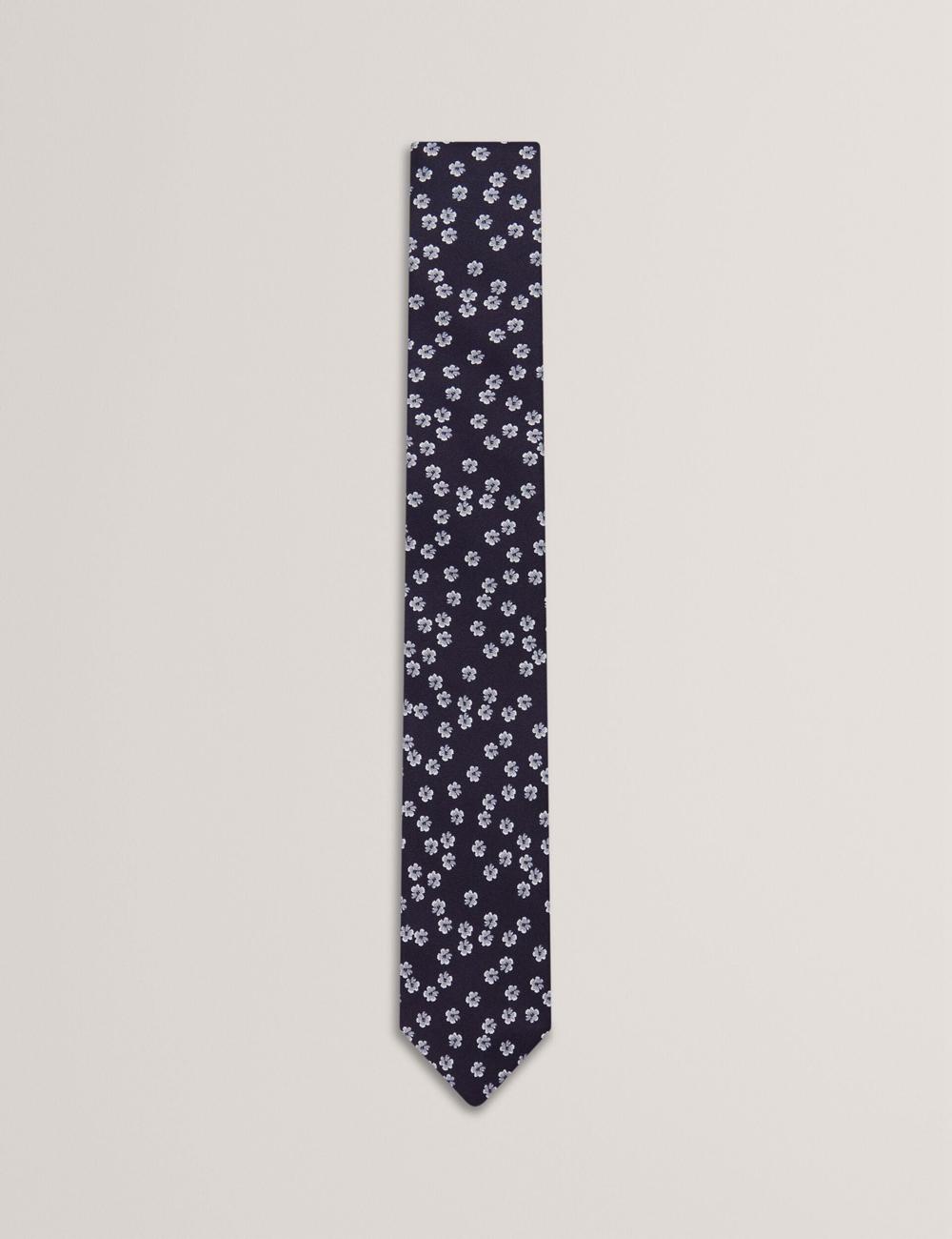 Navy Ted Baker BENTLYY - Ditsy Floral Print Silk Men Ties | SG  9675-RFGOB