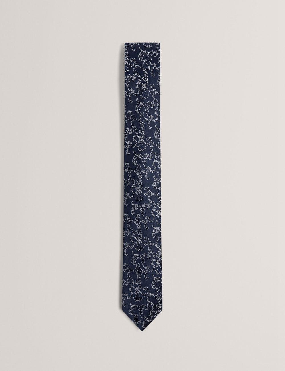 Navy Ted Baker BIONDIS - Baroque Floral Print Silk Men Ties | SG  9845-HISLW