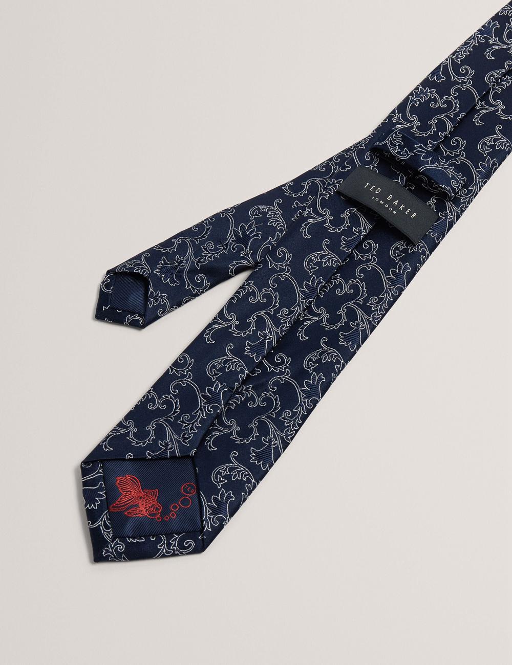 Navy Ted Baker BIONDIS - Baroque Floral Print Silk Men Ties | SG  9845-HISLW