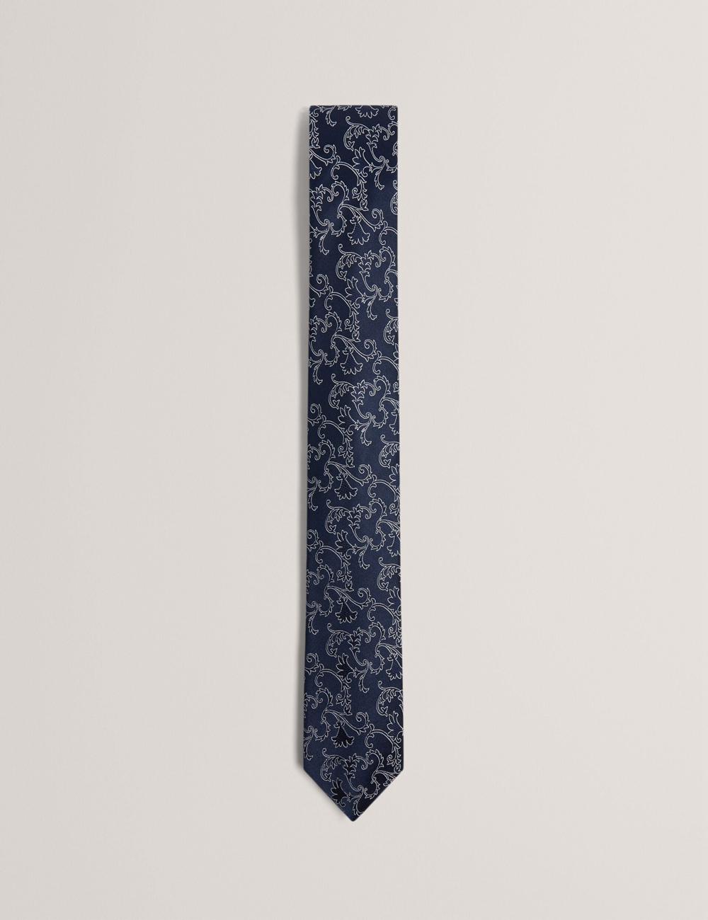 Navy Ted Baker BIONDIS - Baroque Floral Print Silk Men Ties | SG  9845-HISLW