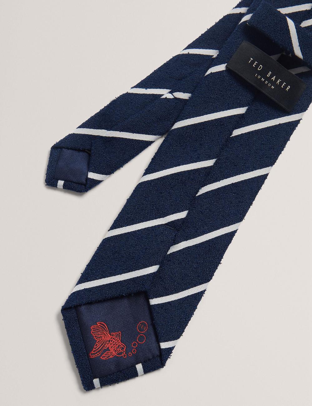 Navy Ted Baker CAMPSEA - Boucle Texture Solid Stripe Men Ties | SG  4068-JZYNQ