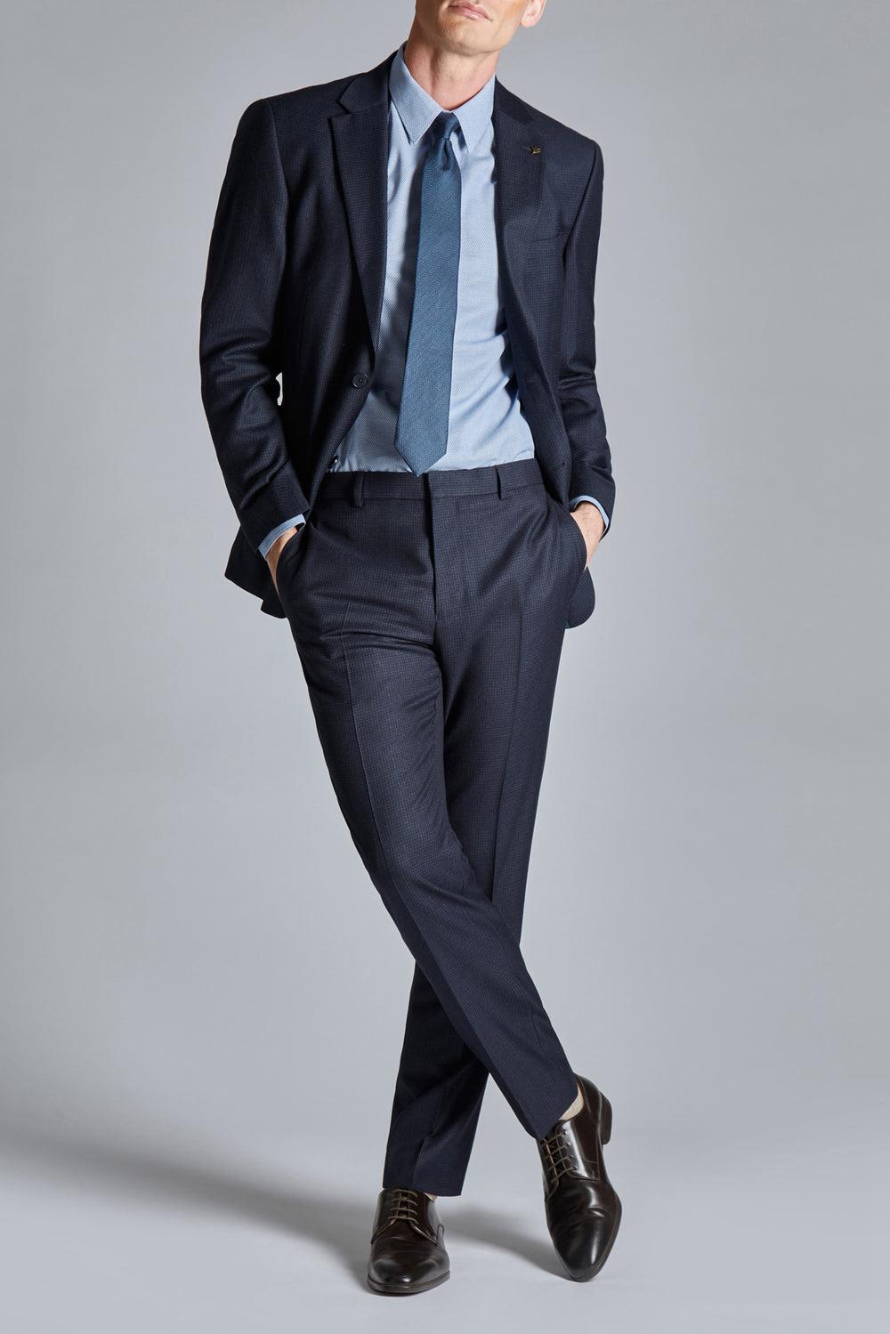 Navy Ted Baker CANISTS - Grid Check Regular Fit Suit Men Trousers | SG  8359-WPMRH