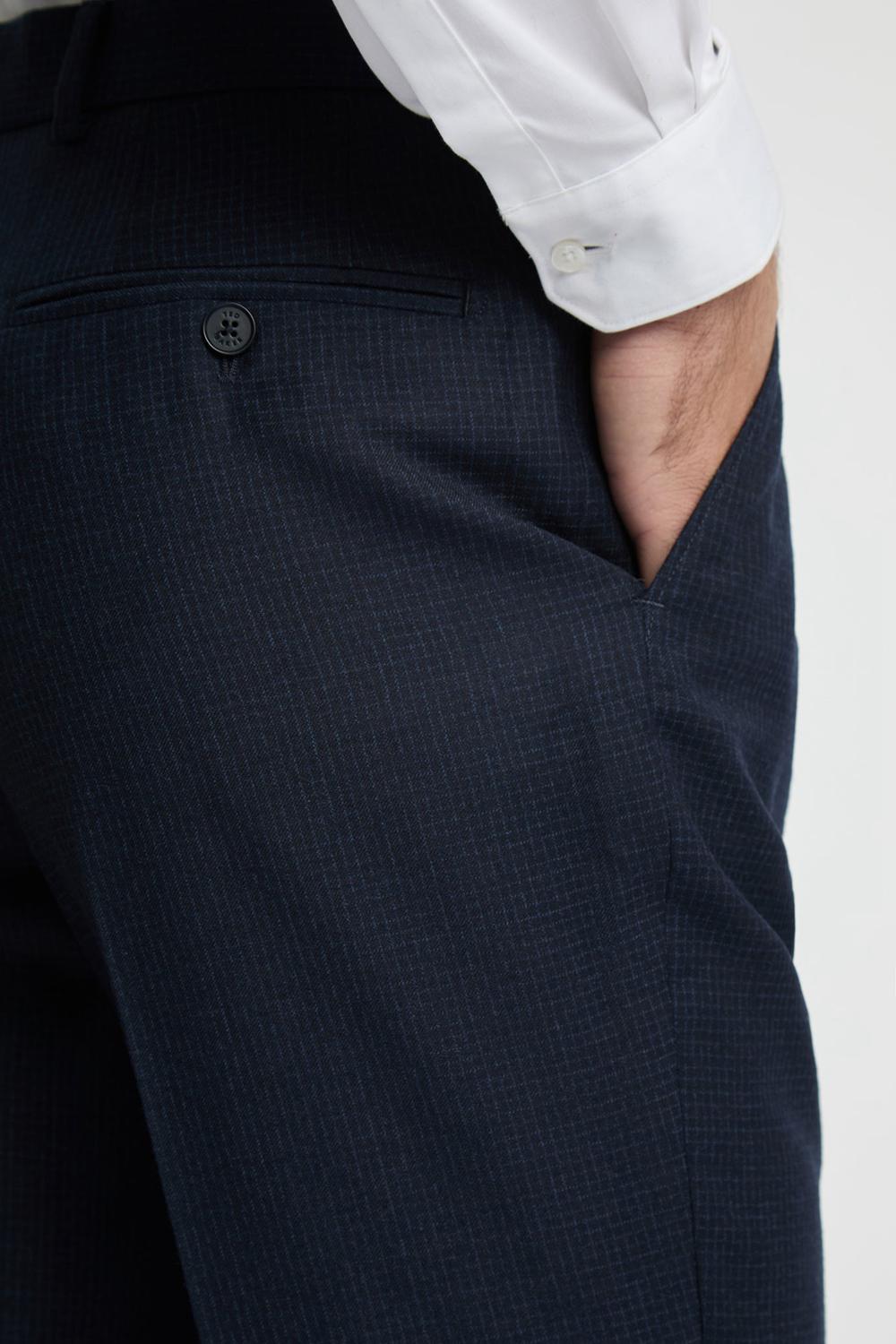 Navy Ted Baker CANISTS - Grid Check Regular Fit Suit Men Trousers | SG  8359-WPMRH