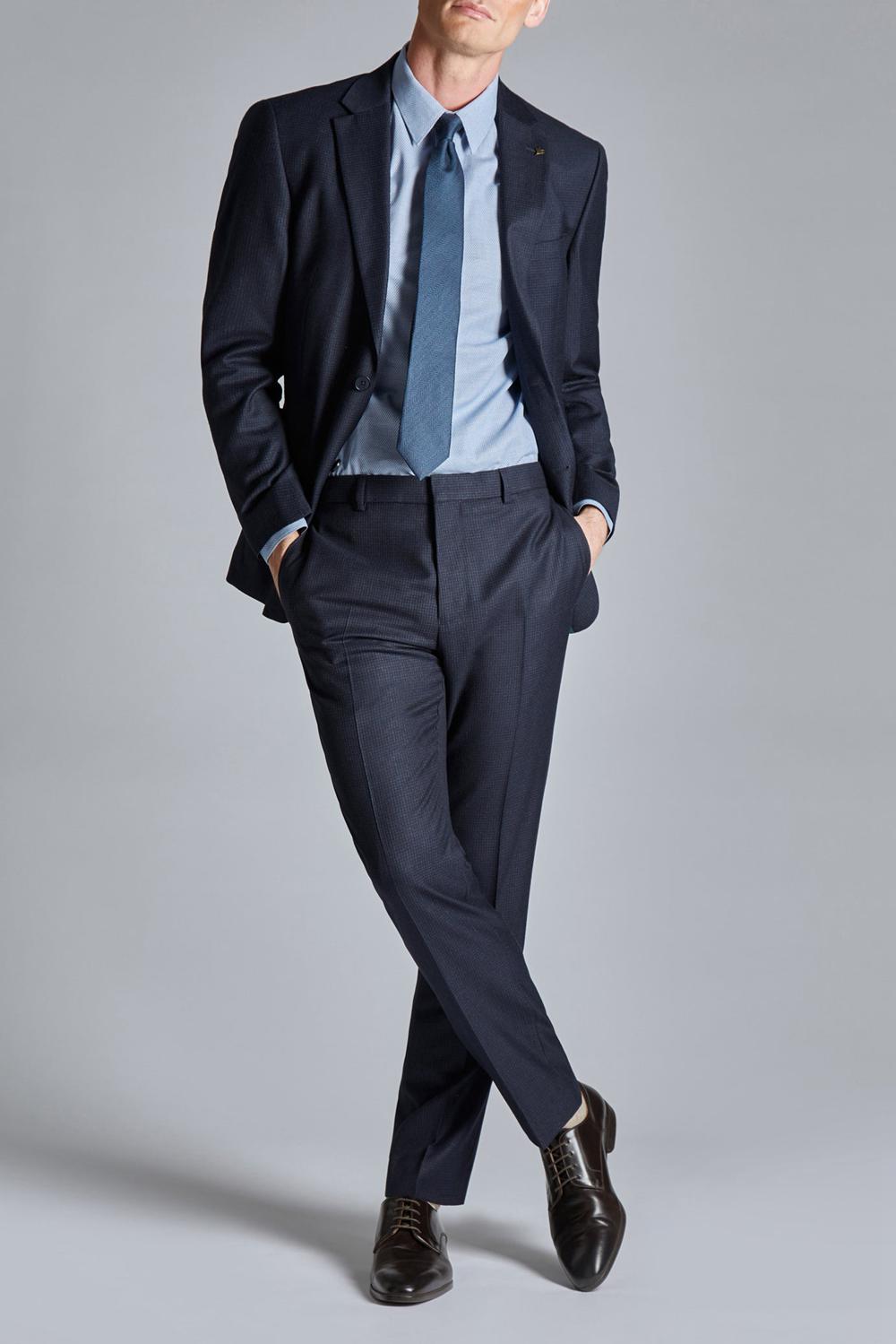 Navy Ted Baker CANISTS - Grid Check Regular Fit Suit Men Trousers | SG  8359-WPMRH