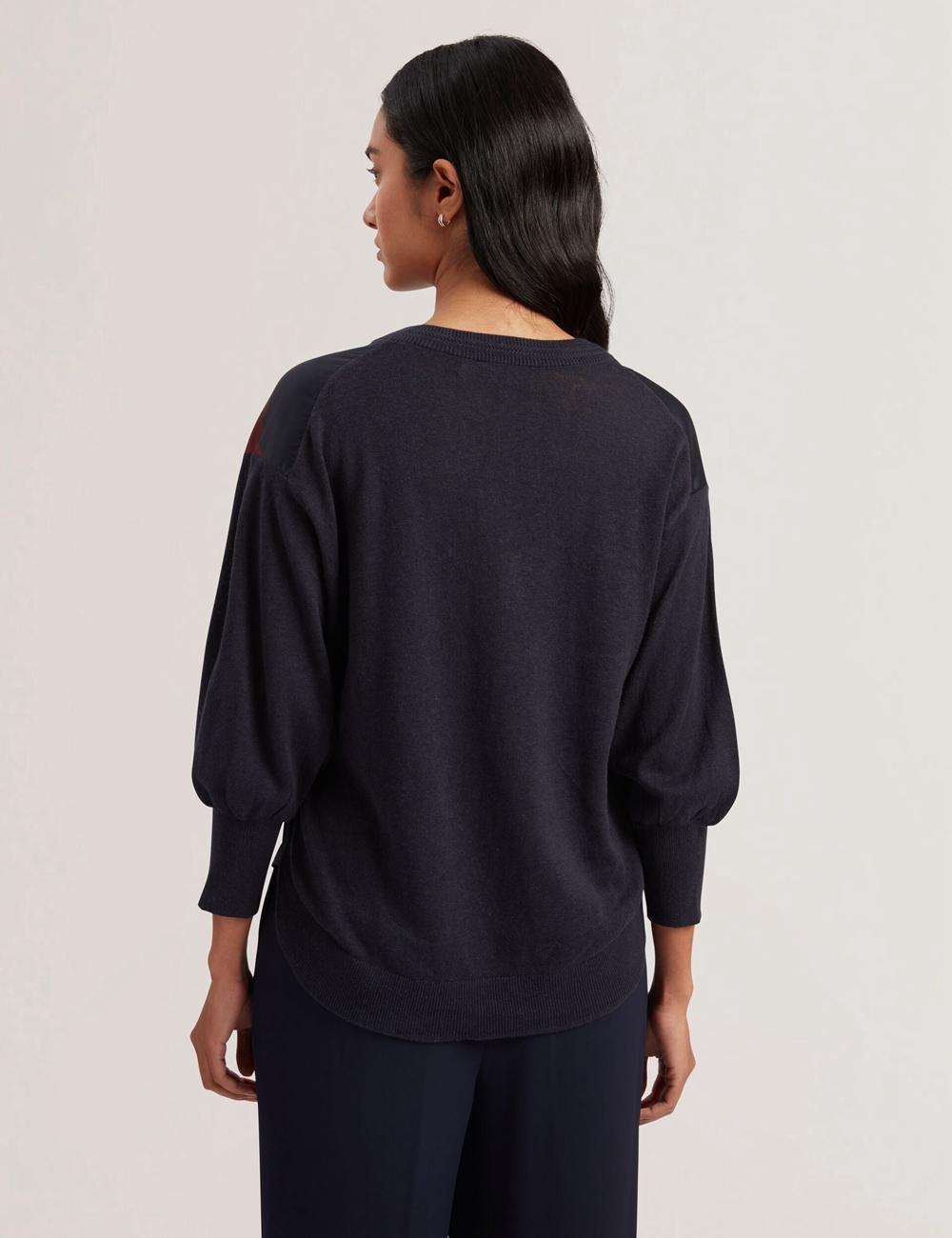 Navy Ted Baker CASEYJ - Printed Woven Front V-Neck Women Jumpers | SG  9620-RQGLX