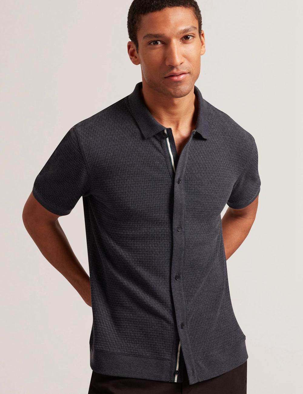 Navy Ted Baker CONNYR - Short Sleeve Button Through Men Polos Shirts | SG  1026-KZVDQ