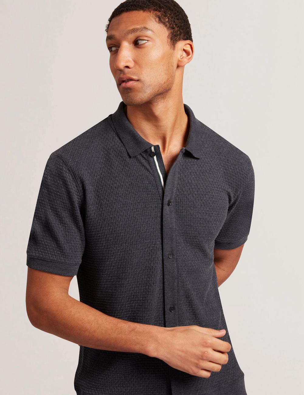 Navy Ted Baker CONNYR - Short Sleeve Button Through Men Polos Shirts | SG  1026-KZVDQ