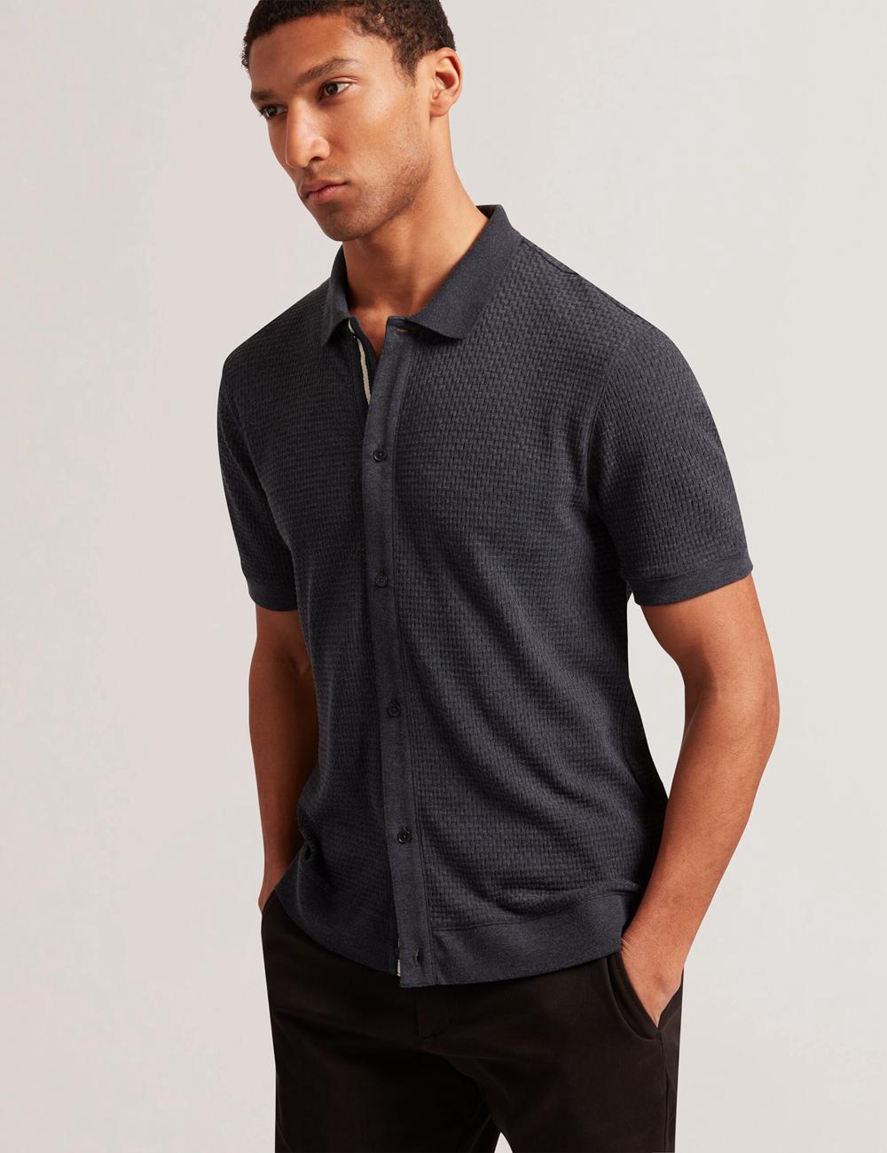 Navy Ted Baker CONNYR - Short Sleeve Button Through Men Polos Shirts | SG  1026-KZVDQ