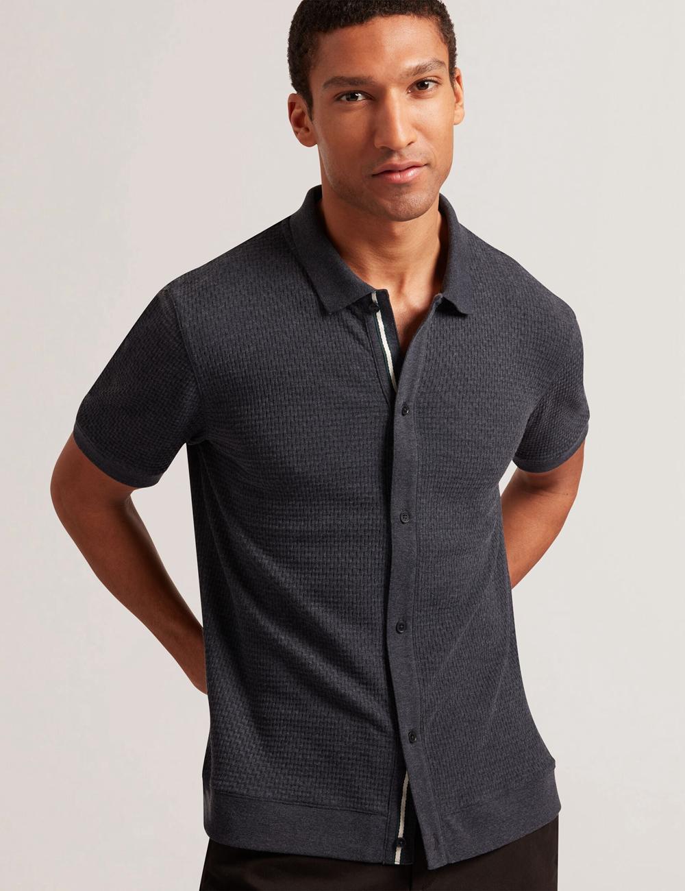Navy Ted Baker CONNYR - Short Sleeve Button Through Men Polos Shirts | SG  1026-KZVDQ