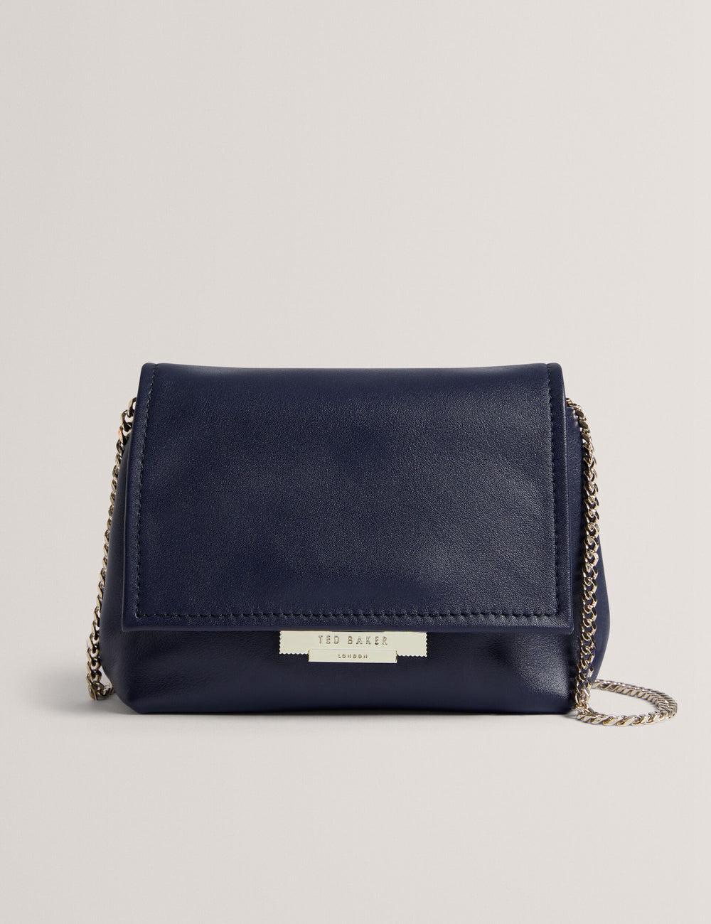 Navy Ted Baker DEMNI - Mini Leather Fold Over Chain Women Crossbody Bags | SG  3618-GAHJB