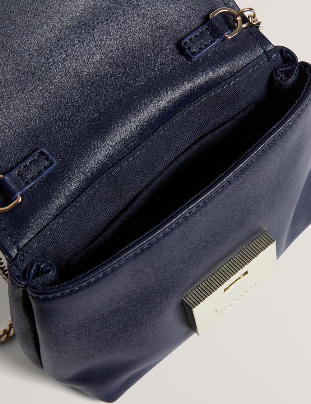 Navy Ted Baker DEMNI - Mini Leather Fold Over Chain Women Crossbody Bags | SG  3618-GAHJB
