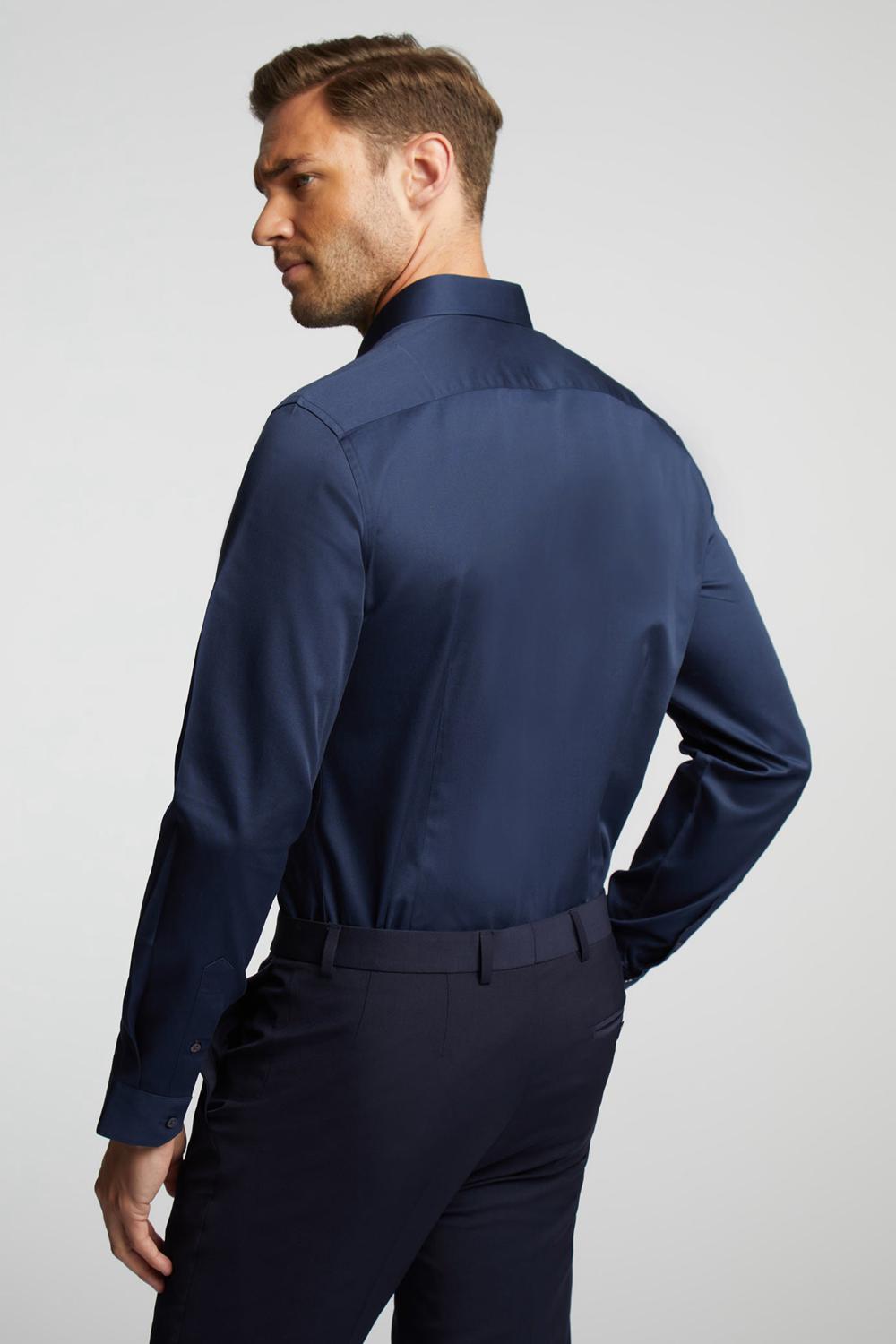 Navy Ted Baker DUDDON - Navy Slim Fit Long Sleeve Cotton Men Formal Shirts | SG  0852-SKUCZ