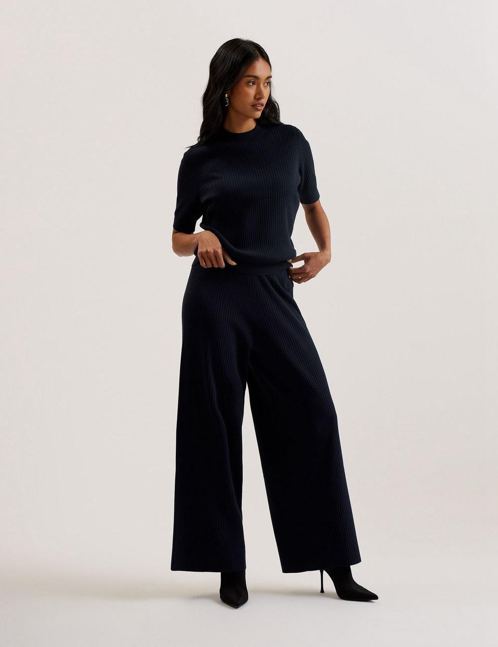 Navy Ted Baker ELLIHAA - Ribbed Knit Half Sleeve Women Tops | SG  1839-SWODM