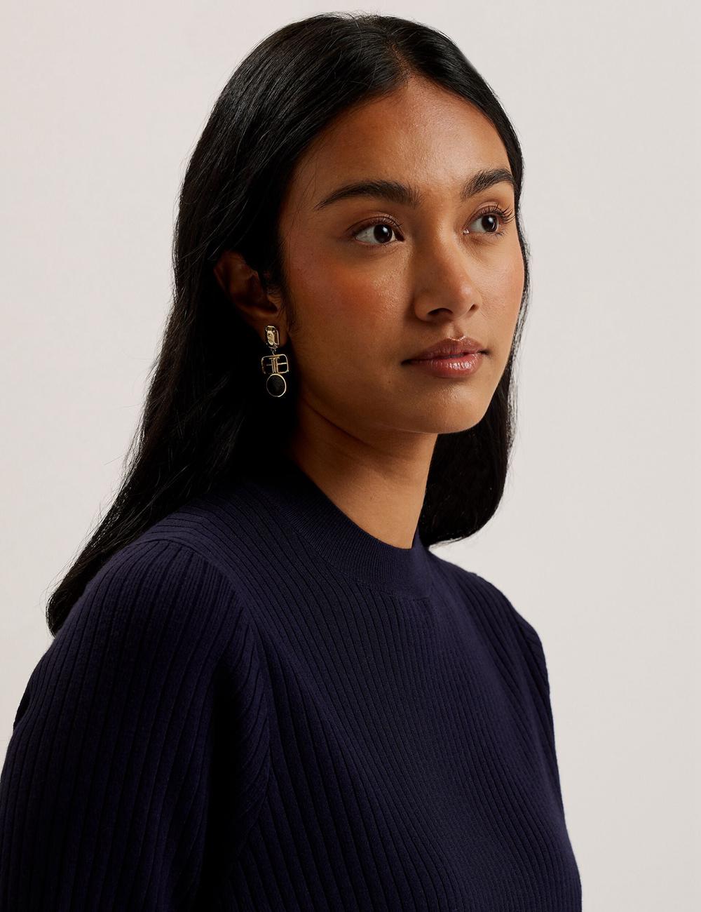 Navy Ted Baker ELLIHAA - Ribbed Knit Half Sleeve Women Tops | SG  1839-SWODM