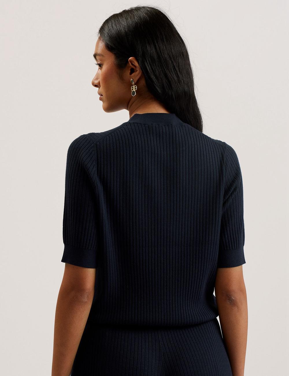 Navy Ted Baker ELLIHAA - Ribbed Knit Half Sleeve Women Tops | SG  1839-SWODM