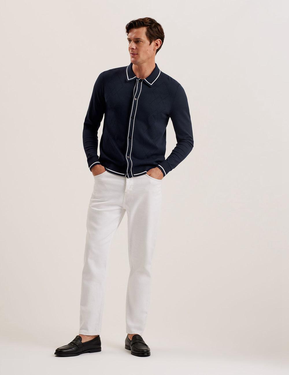 Navy Ted Baker ELMDON LS Diamond Button Through Men Casual Shirts | SG  4716-IXRFD