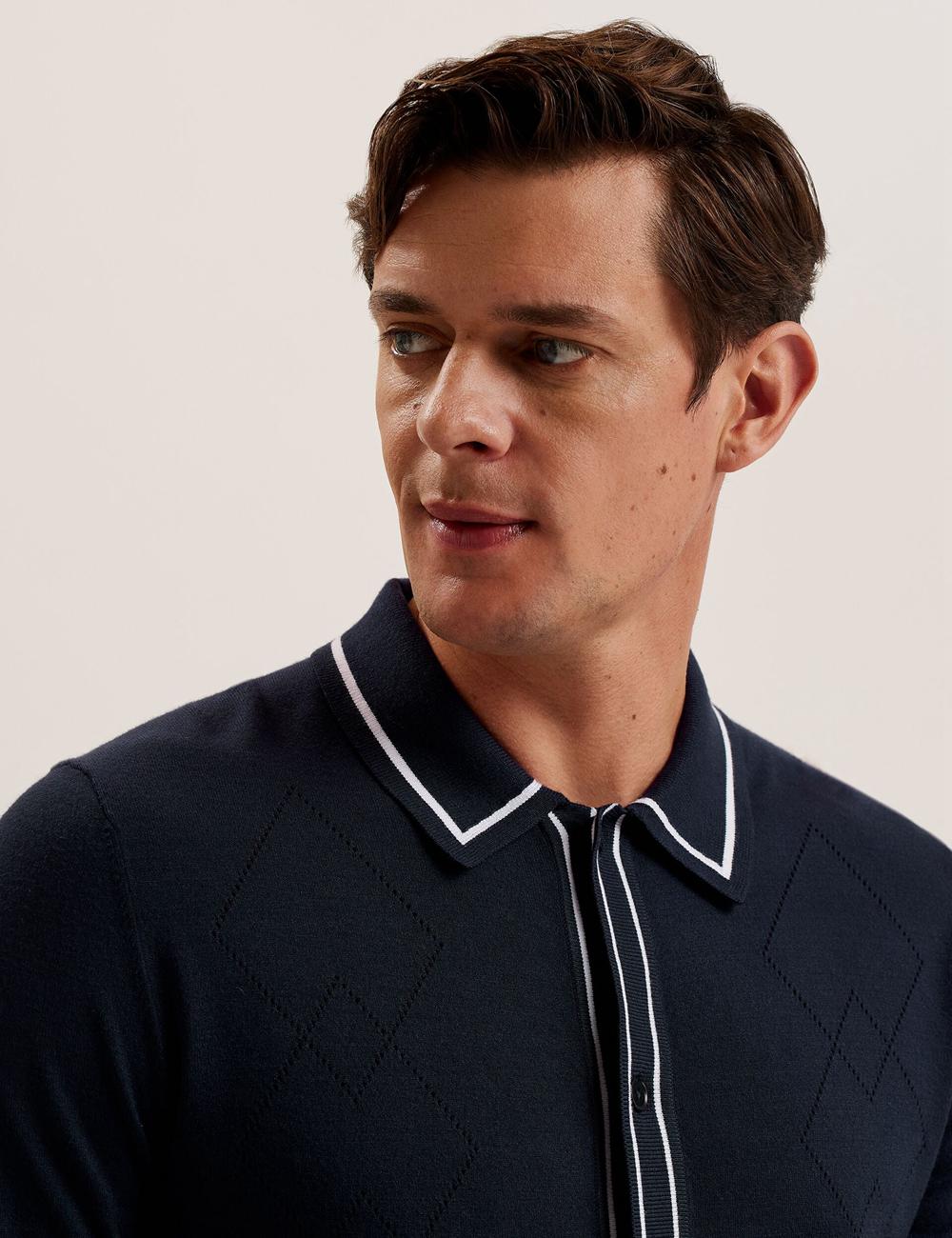 Navy Ted Baker ELMDON LS Diamond Button Through Men Casual Shirts | SG  4716-IXRFD