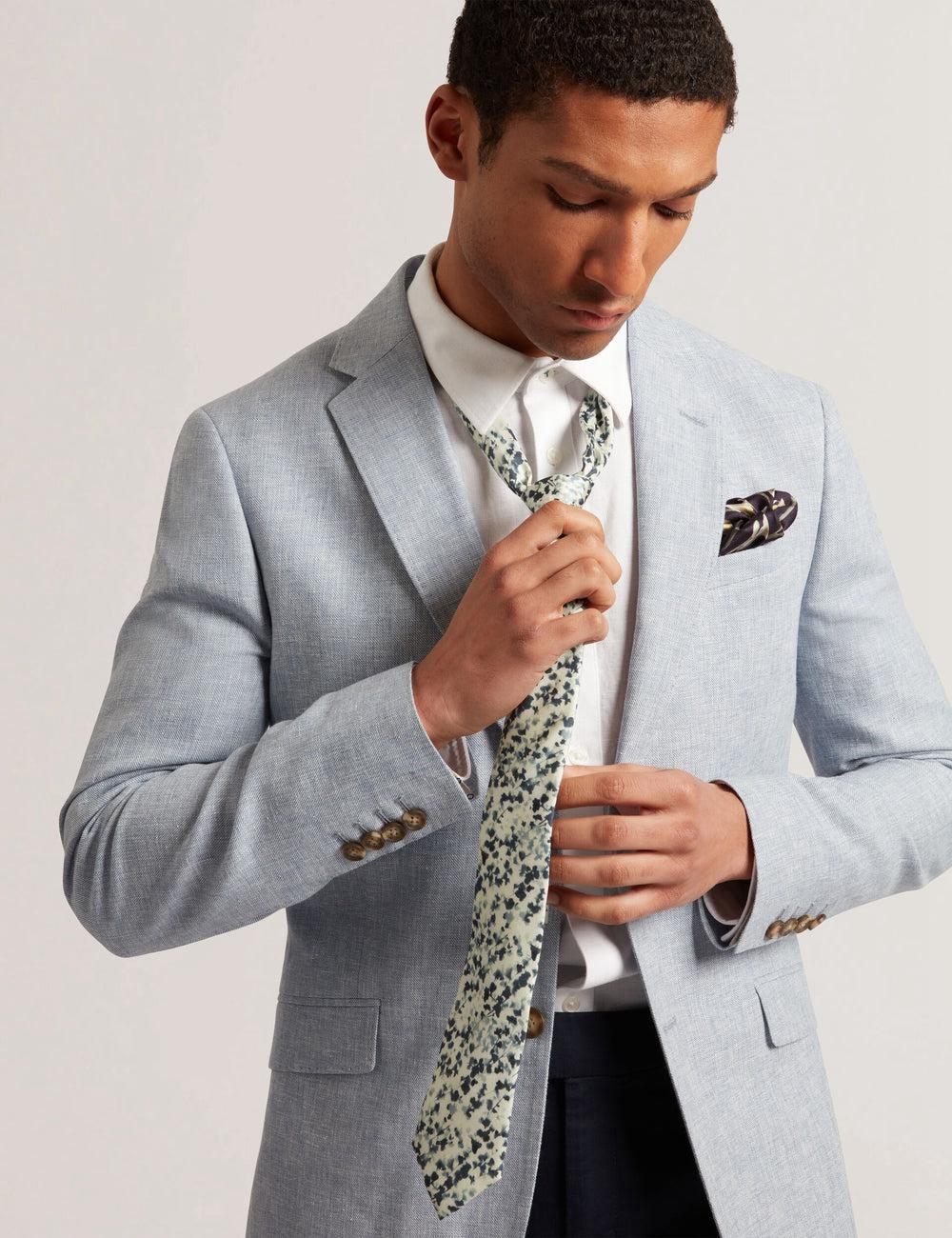 Navy Ted Baker ELMSTED - Blurred Floral Print Silk Men Ties | SG  6290-VJAEB