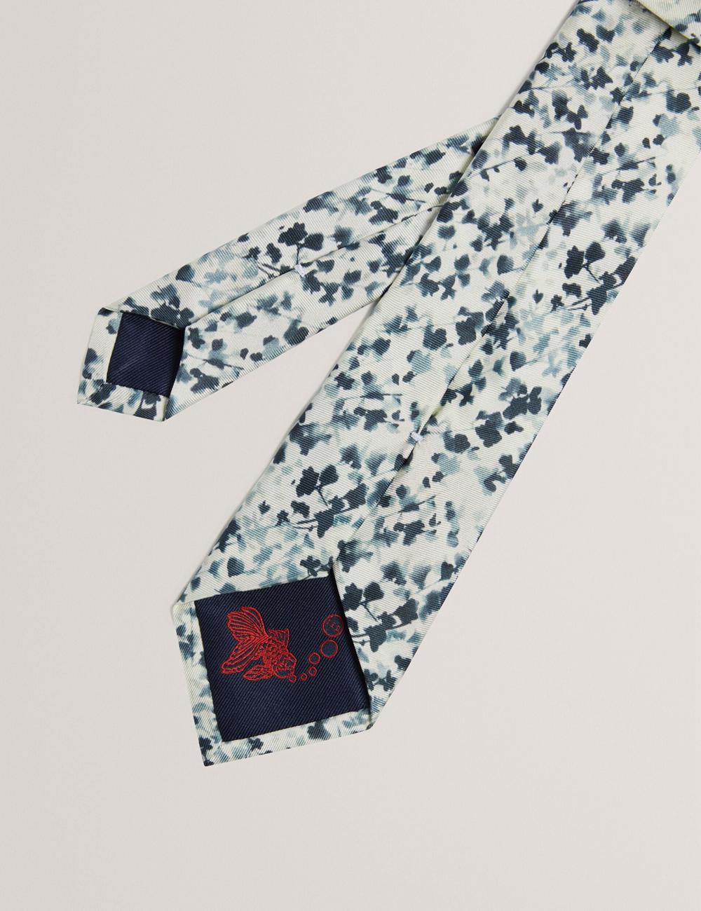 Navy Ted Baker ELMSTED - Blurred Floral Print Silk Men Ties | SG  6290-VJAEB