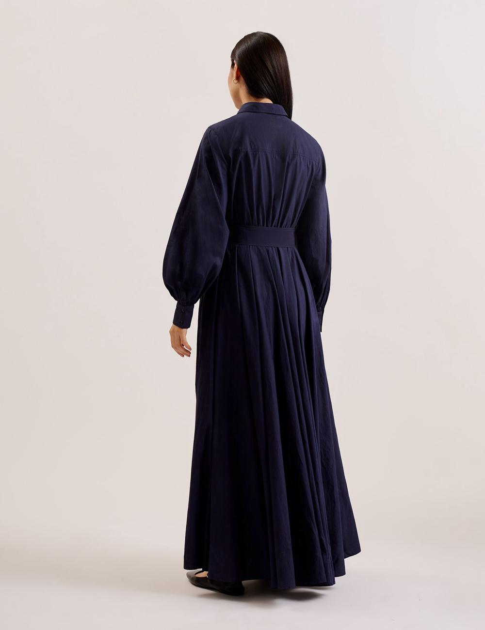 Navy Ted Baker ENE - Cotton Maxi Shirt Dress With Belt Women Maxi Dresses | SG  2059-DHBQP