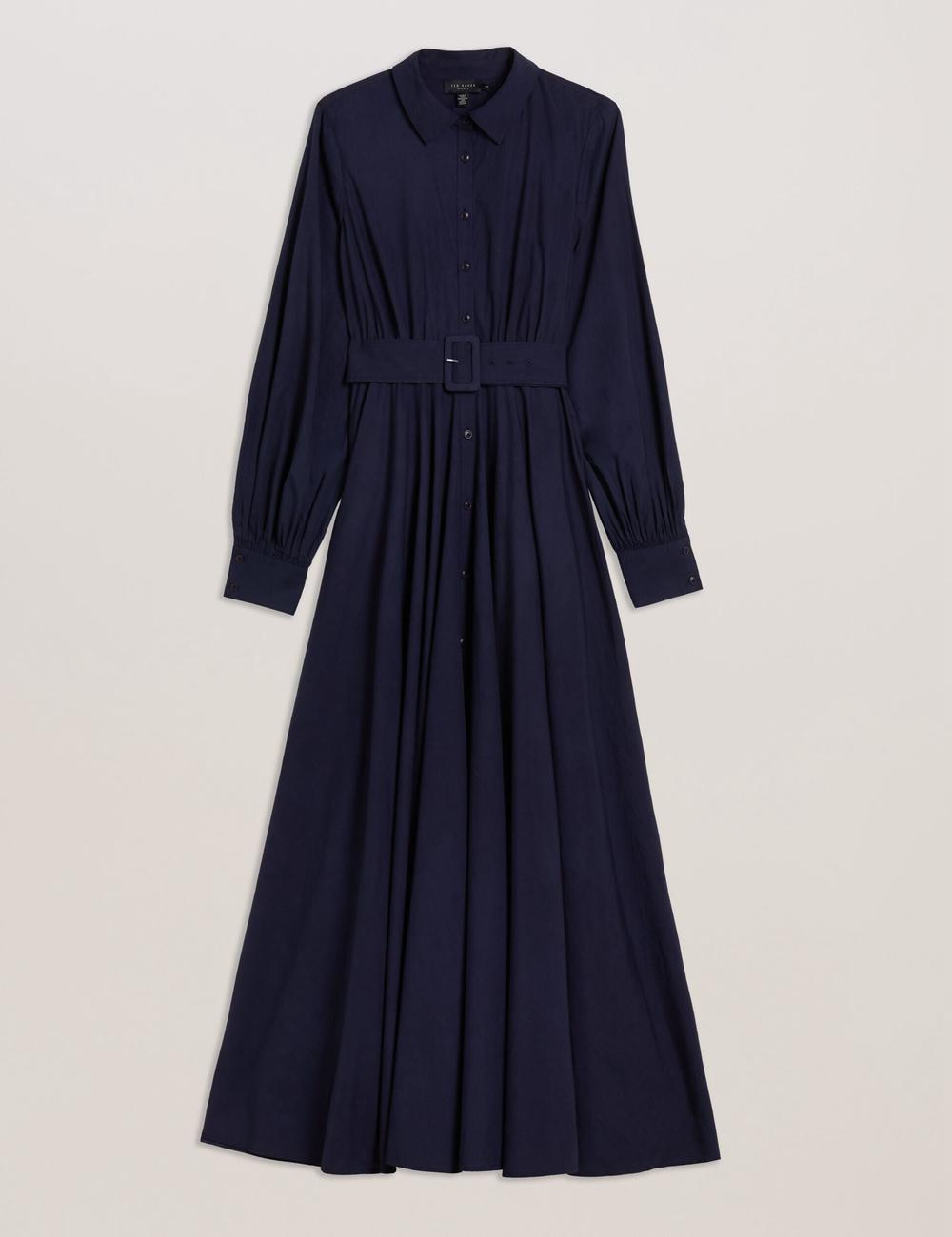 Navy Ted Baker ENE - Cotton Maxi Shirt Dress With Belt Women Maxi Dresses | SG  2059-DHBQP