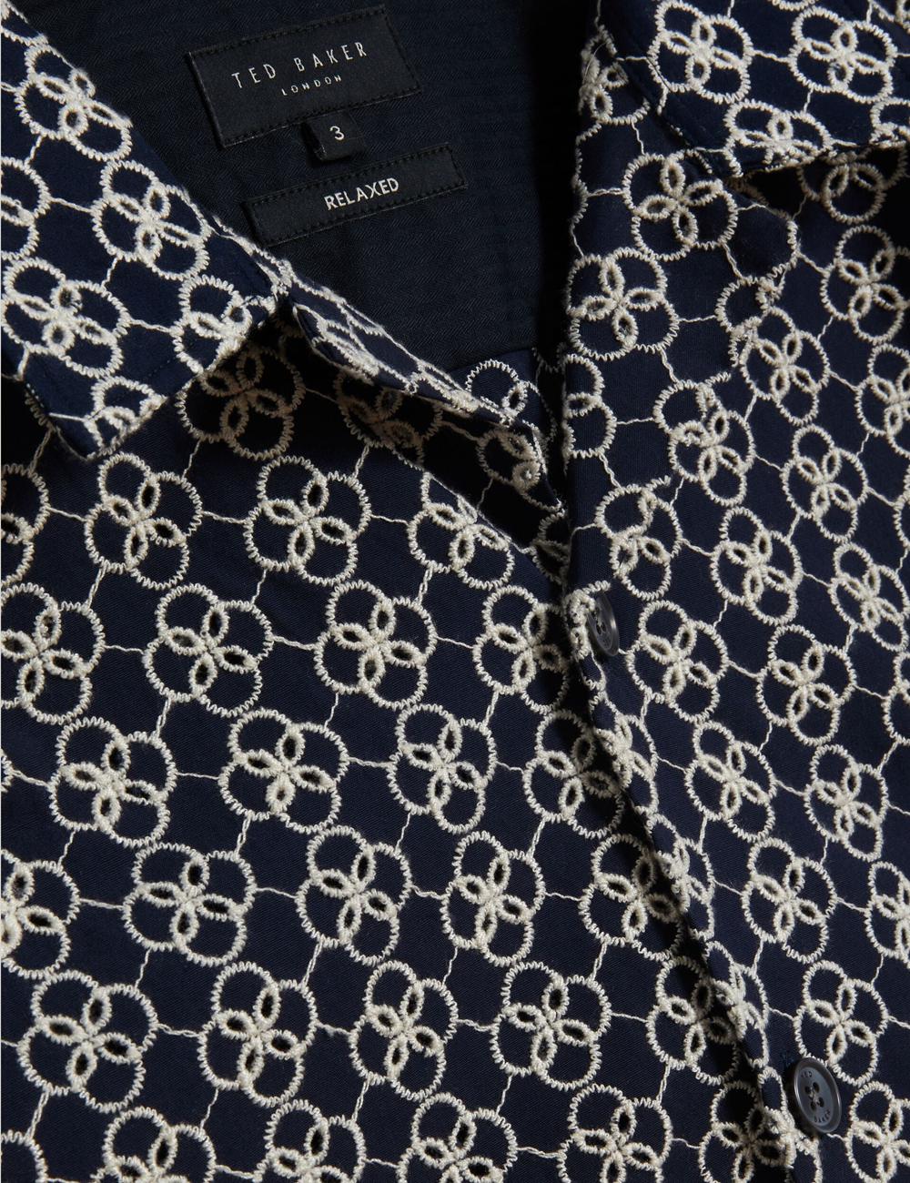 Navy Ted Baker FINLAYS - Short Sleeve Relaxed Embroidered Men Casual Shirts | SG  3218-INKST