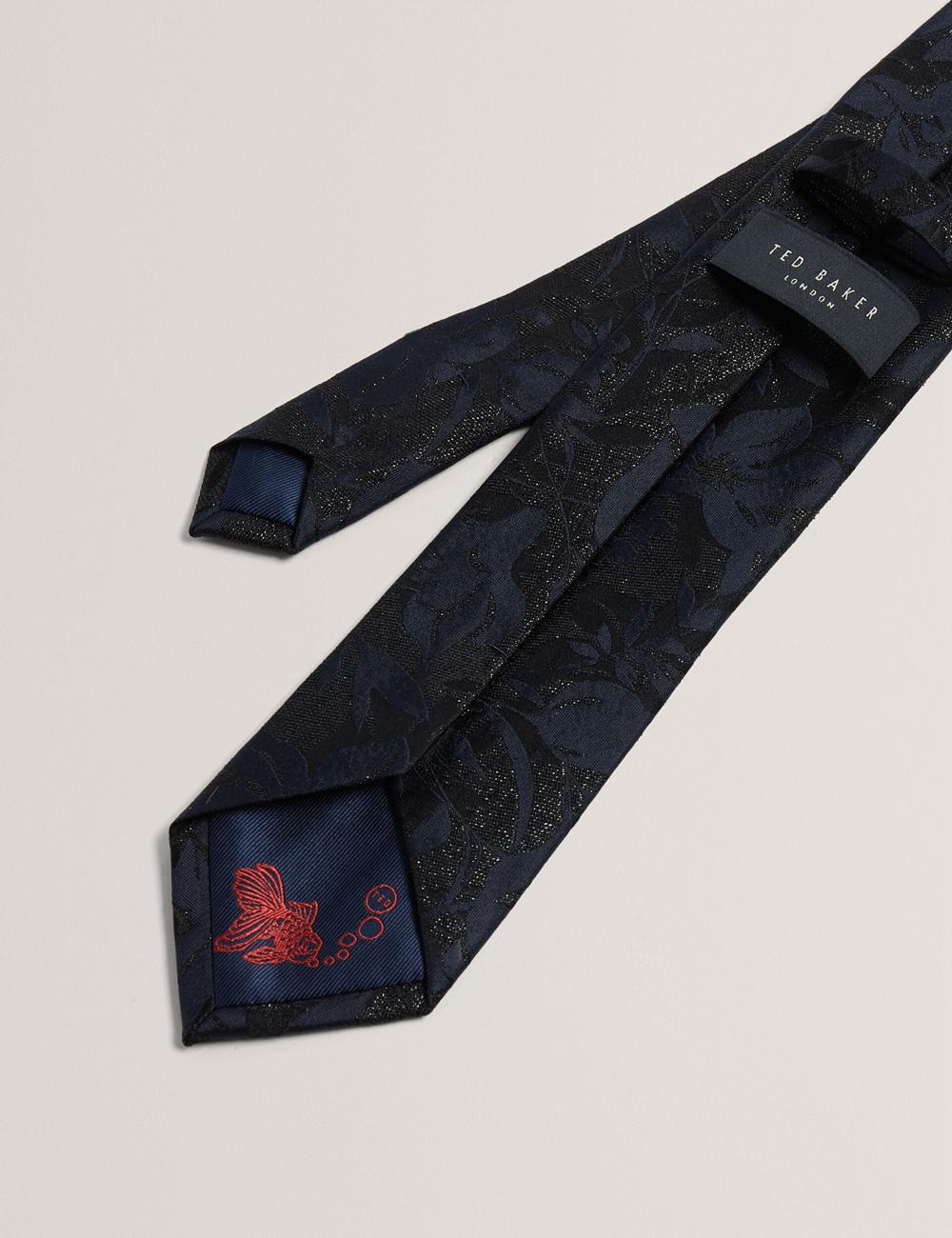 Navy Ted Baker Floral Print Silk Men Ties | SG  4523-FKXGW