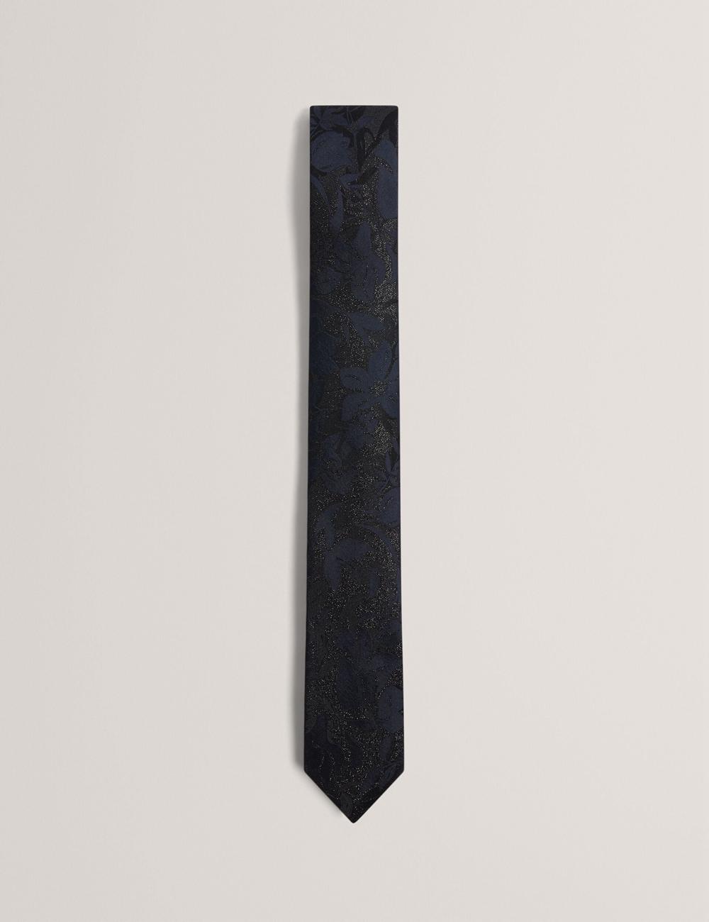 Navy Ted Baker Floral Print Silk Men Ties | SG  4523-FKXGW