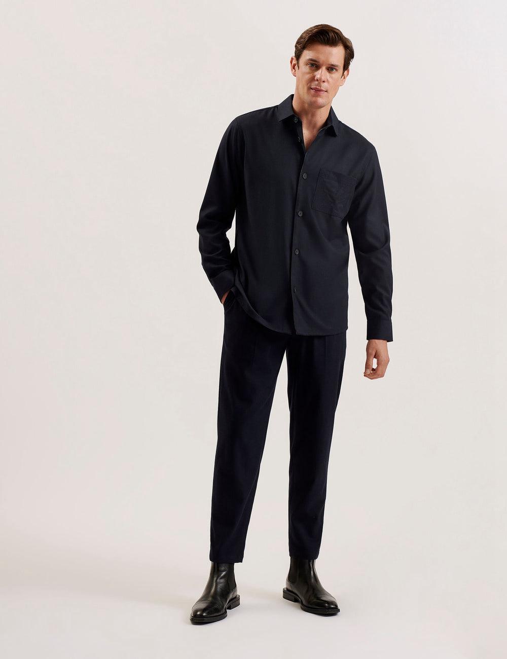 Navy Ted Baker GAIUS - Wool Blend With Pocket Detail Men Casual Shirts | SG  9871-RXJZN
