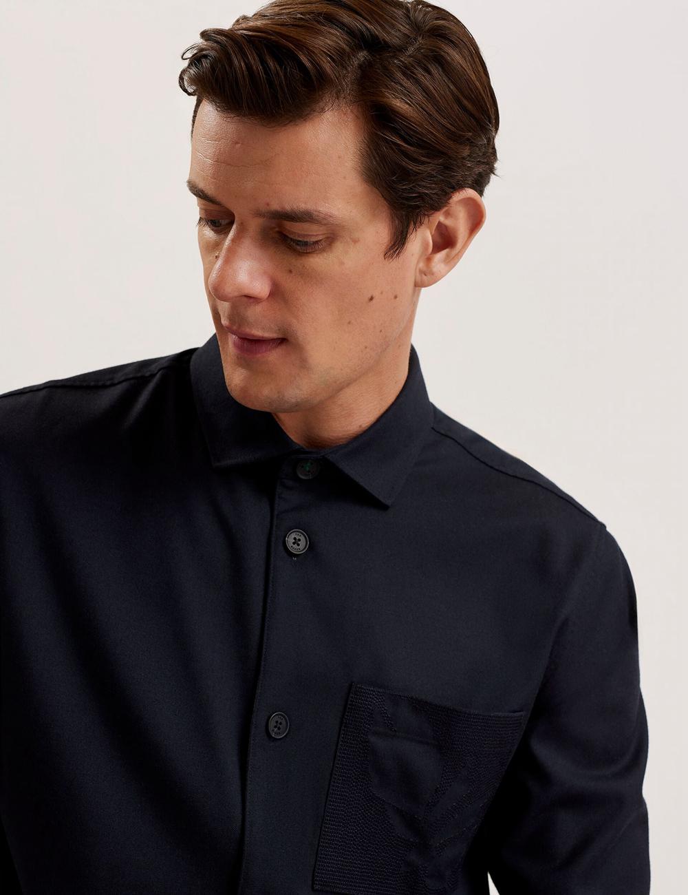 Navy Ted Baker GAIUS - Wool Blend With Pocket Detail Men Casual Shirts | SG  9871-RXJZN