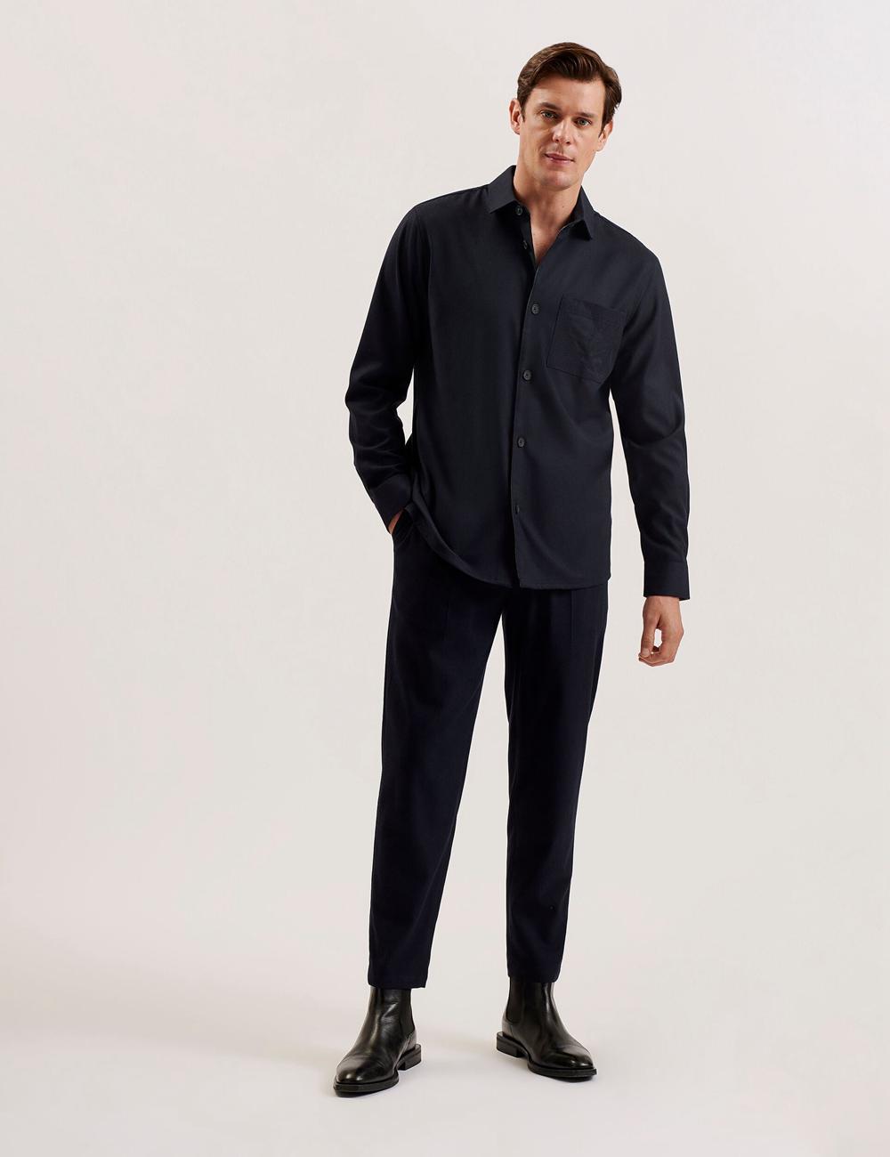 Navy Ted Baker GAIUS - Wool Blend With Pocket Detail Men Casual Shirts | SG  9871-RXJZN