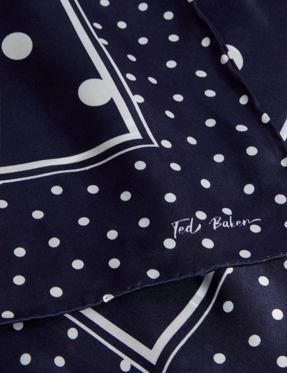 Navy Ted Baker GILLS - Polka Dot Print Long Satin Silk Women Scarves | SG  5164-DYHFL