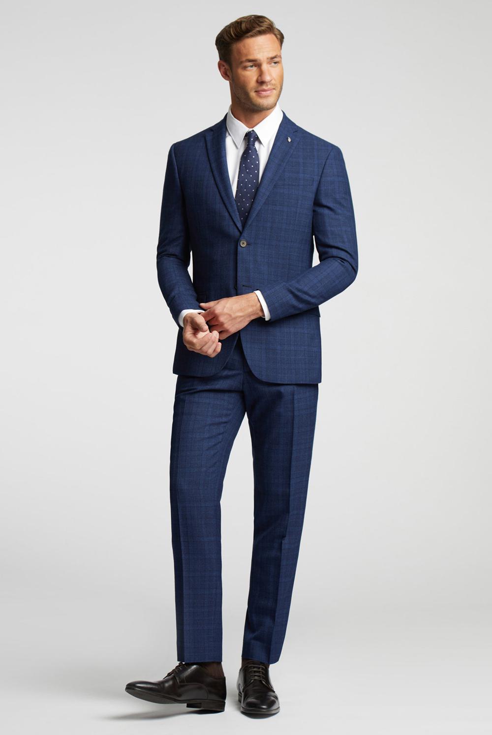 Navy Ted Baker HOYLETS - Soft Check Slim Fit Suit Men Trousers | SG  4593-WVJNX