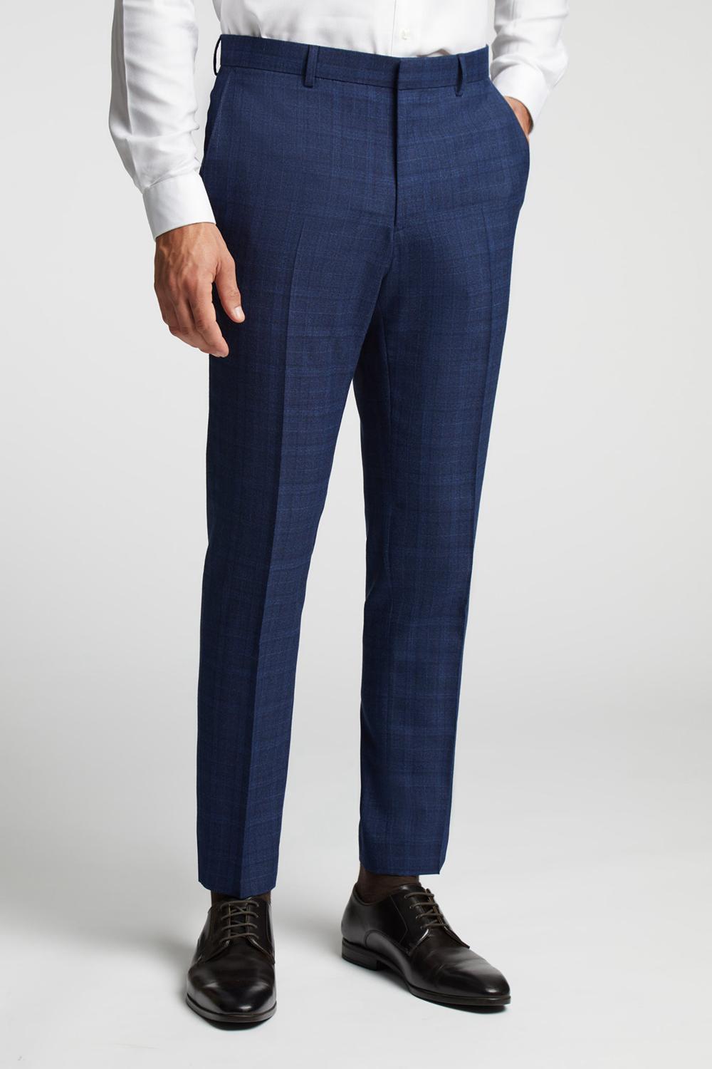 Navy Ted Baker HOYLETS - Soft Check Slim Fit Suit Men Trousers | SG  4593-WVJNX