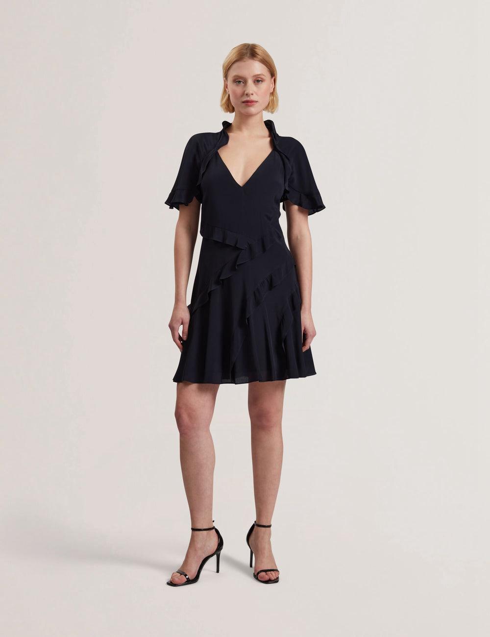 Navy Ted Baker JOJII - Frill Trim Angel Sleeve Women Mini Dresses | SG  0379-CHZNT