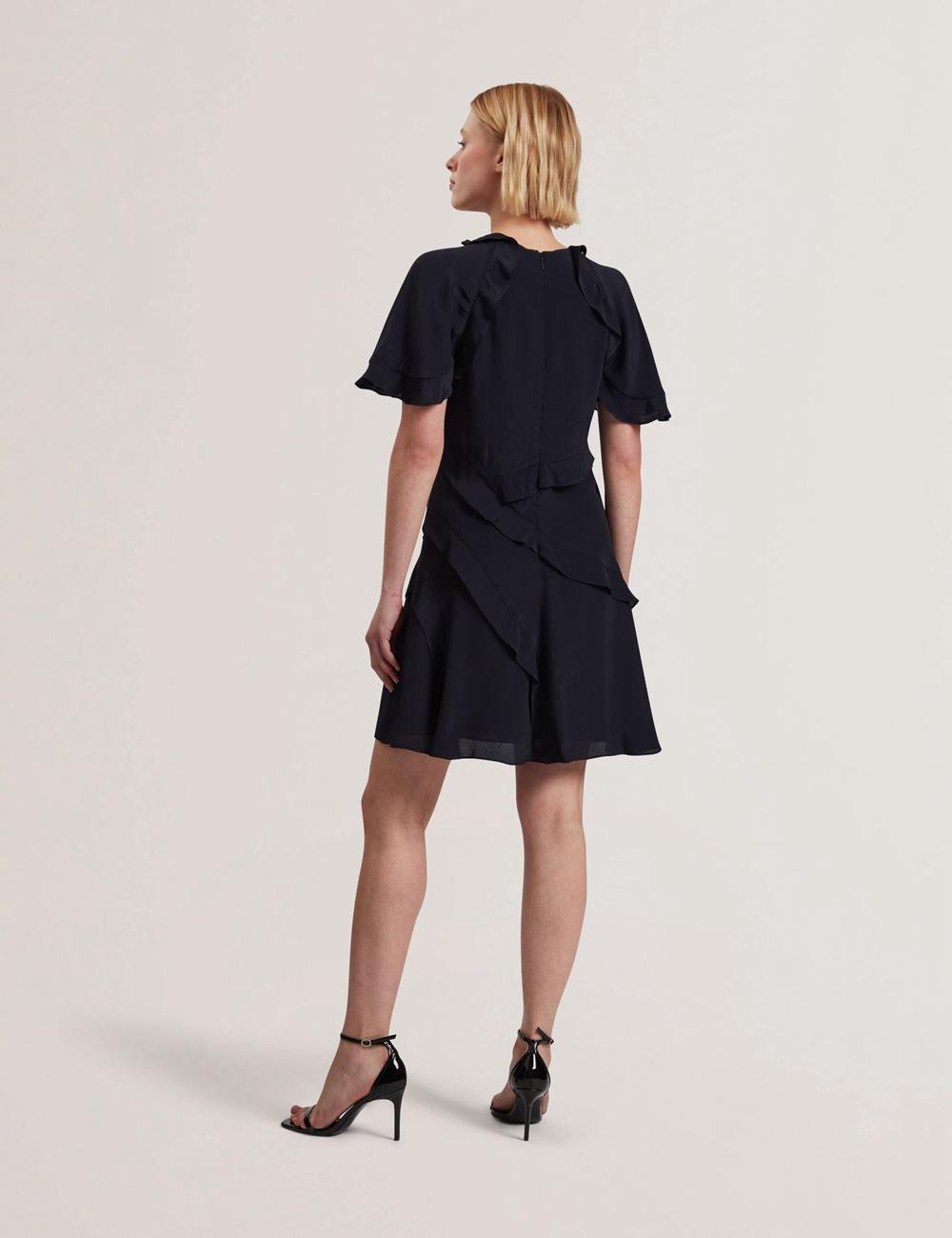 Navy Ted Baker JOJII - Frill Trim Angel Sleeve Women Mini Dresses | SG  0379-CHZNT
