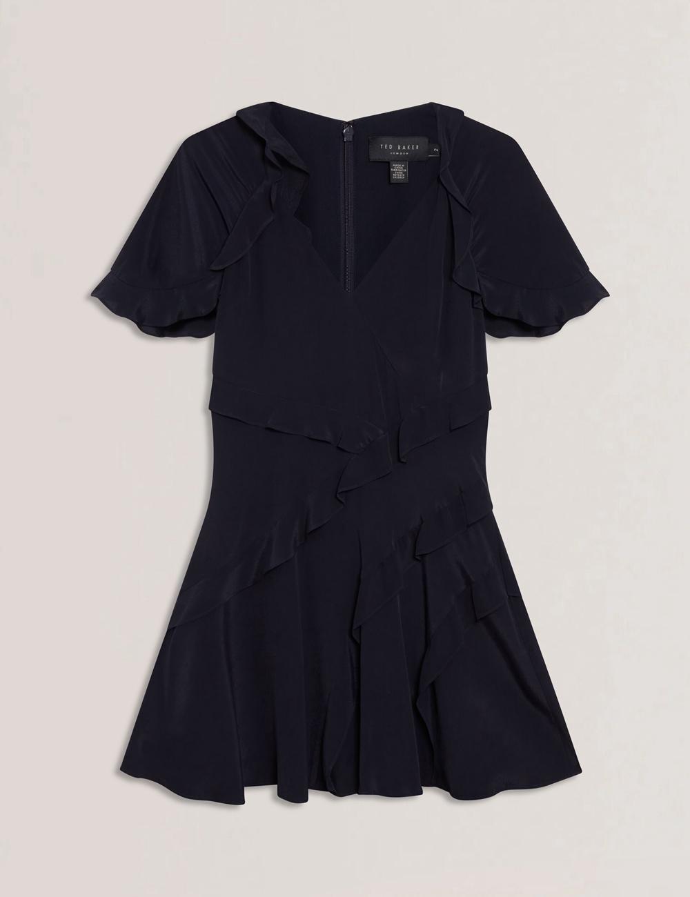 Navy Ted Baker JOJII - Frill Trim Angel Sleeve Women Mini Dresses | SG  0379-CHZNT