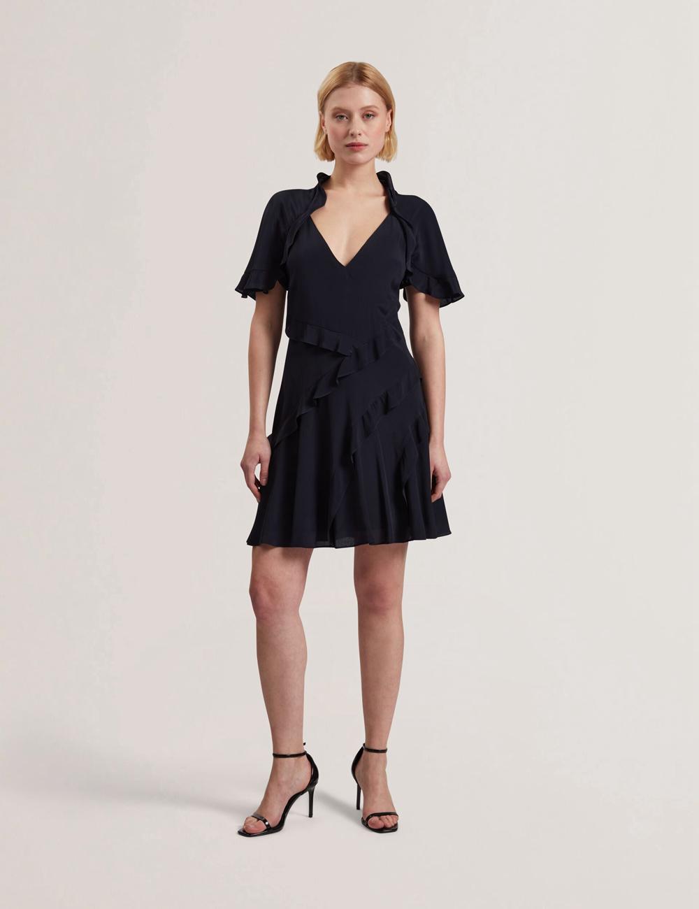 Navy Ted Baker JOJII - Frill Trim Angel Sleeve Women Mini Dresses | SG  0379-CHZNT