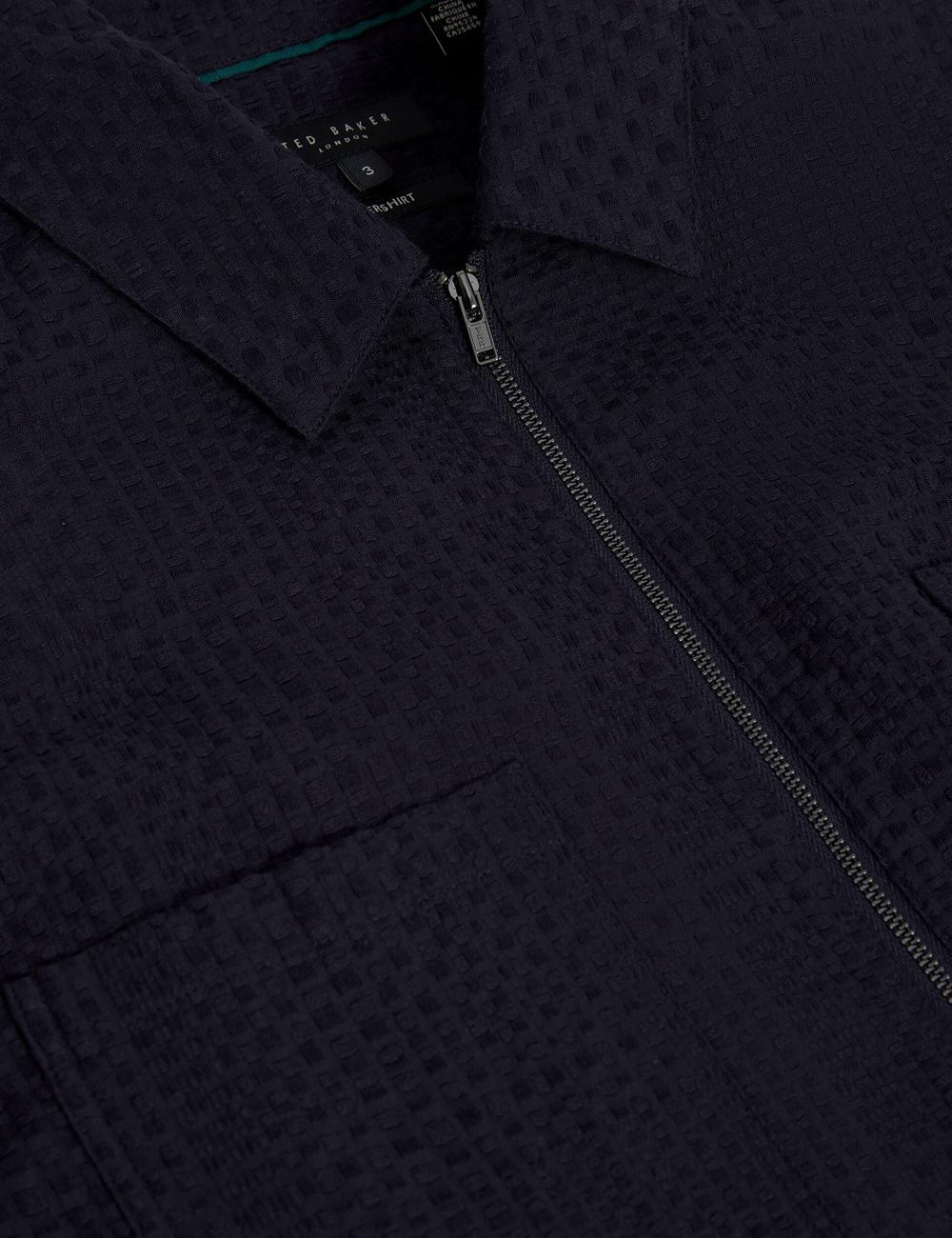 Navy Ted Baker KAILINS - Long Sleeve Zip-Through Cotton Overshirt Men Overshirts | SG  3925-MSBHJ