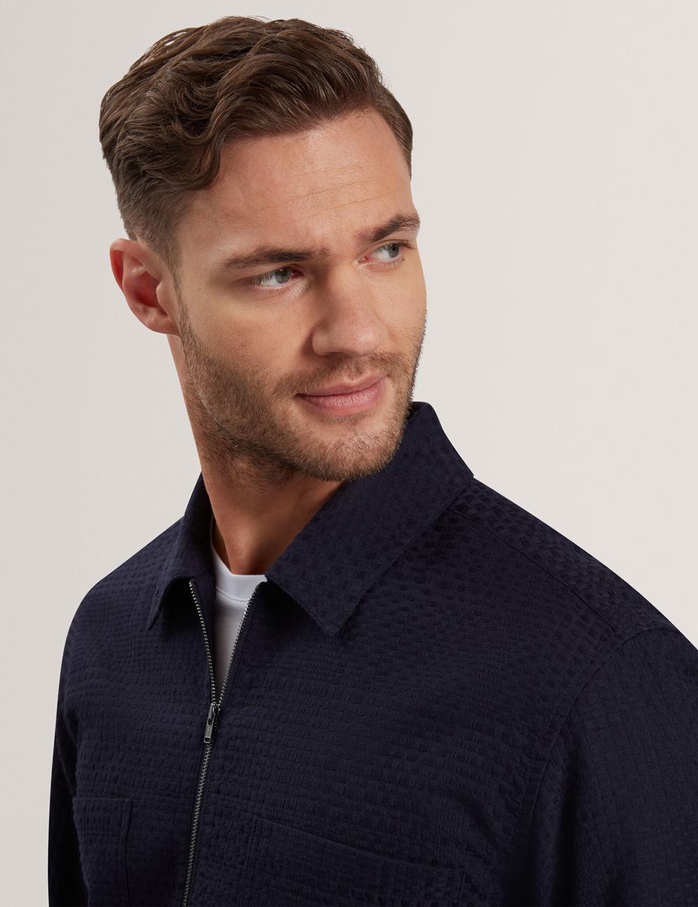 Navy Ted Baker KAILINS - Long Sleeve Zip-Through Cotton Overshirt Men Overshirts | SG  3925-MSBHJ