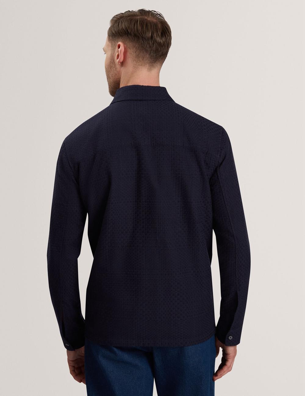 Navy Ted Baker KAILINS - Long Sleeve Zip-Through Cotton Overshirt Men Overshirts | SG  3925-MSBHJ