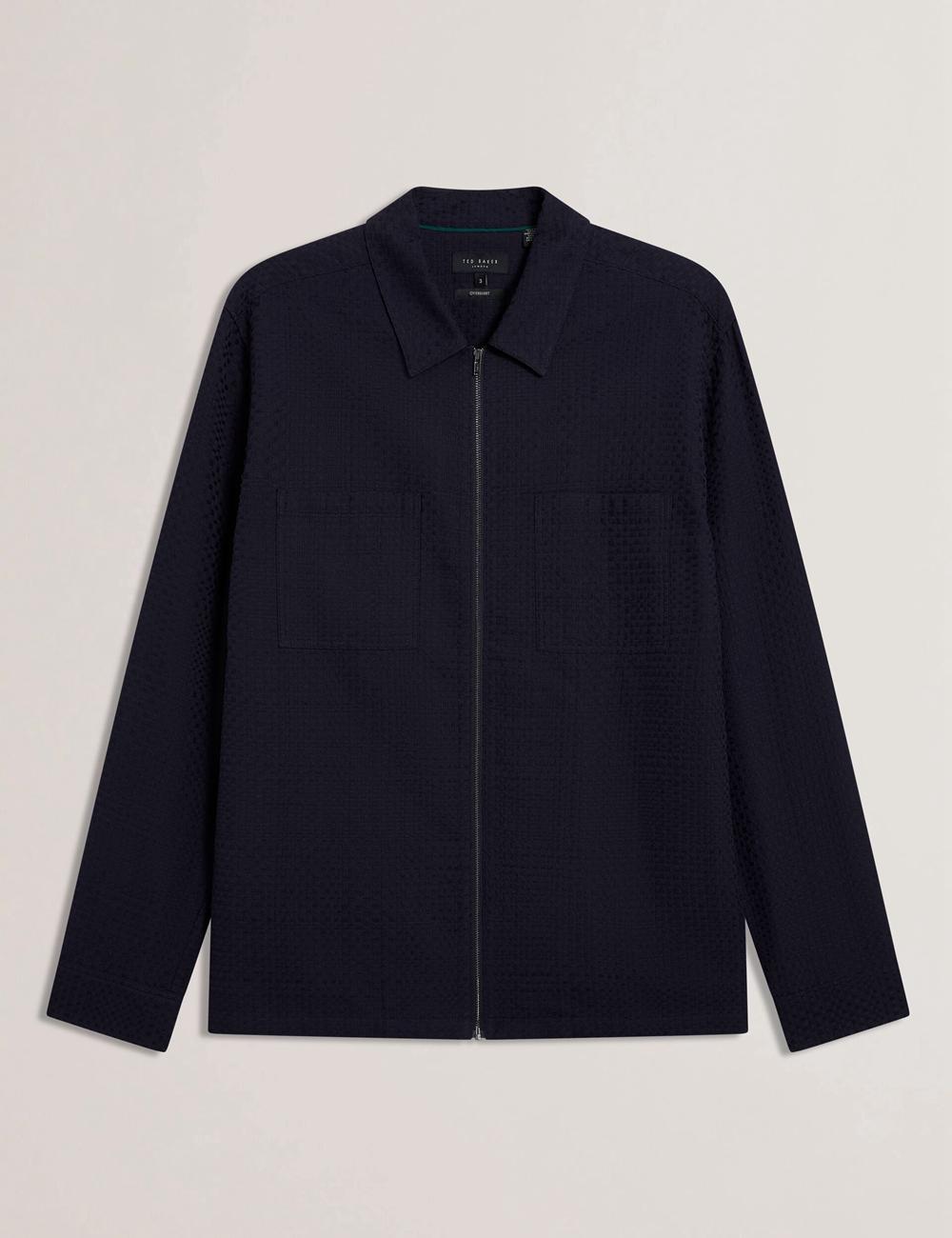 Navy Ted Baker KAILINS - Long Sleeve Zip-Through Cotton Overshirt Men Overshirts | SG  3925-MSBHJ