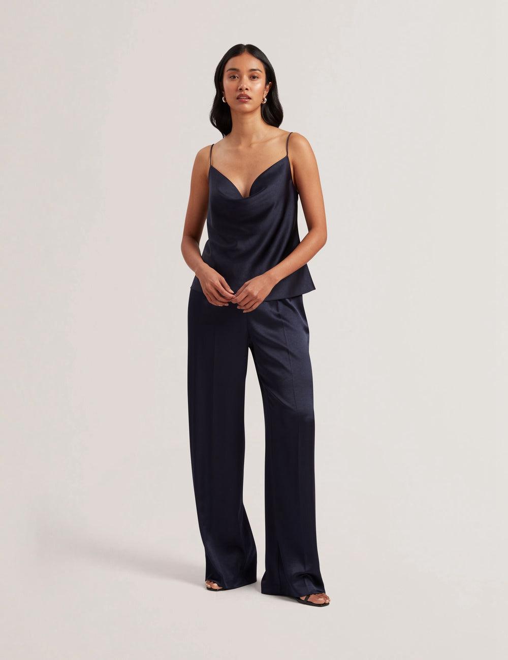 Navy Ted Baker KITI - Satin Cowl Neck Strappy Cami Women Tops | SG  0584-FMTUQ