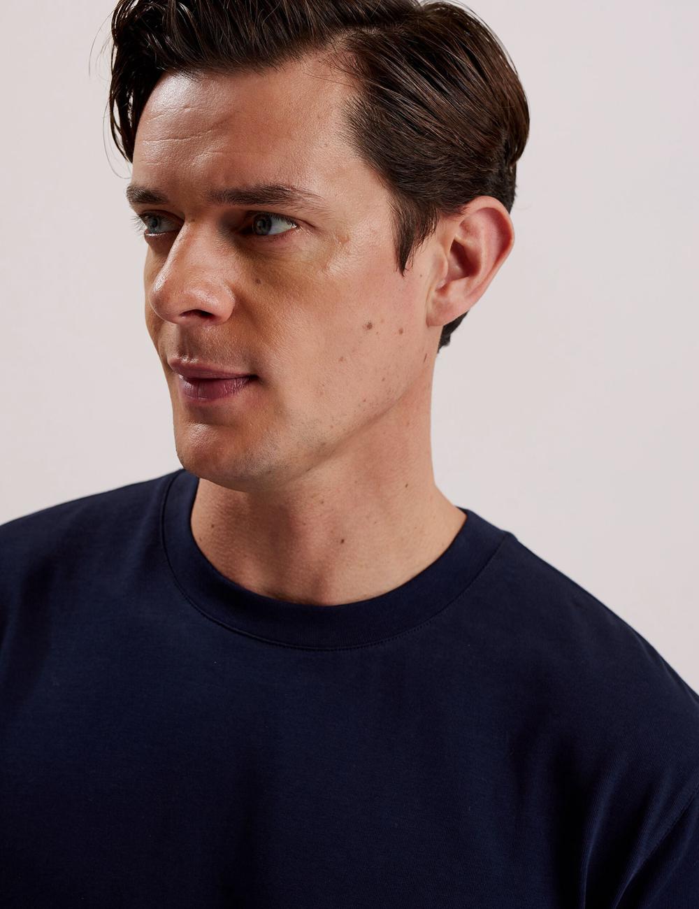 Navy Ted Baker KORNKA - Short Sleeve Relaxed Fit Cotton Men T-Shirts | SG  6850-YQTUV