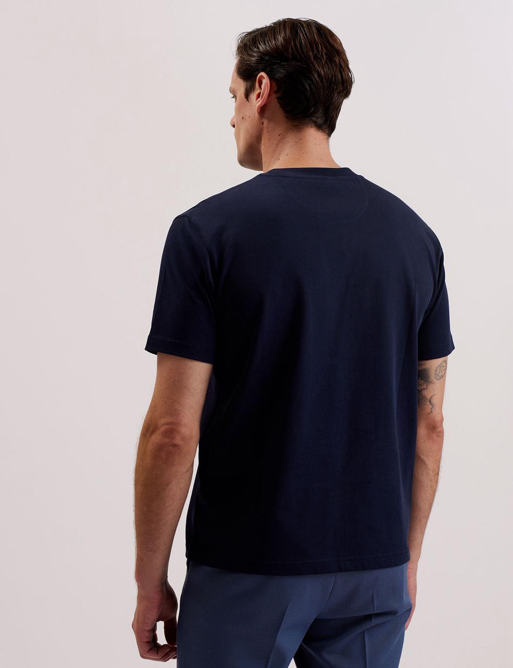 Navy Ted Baker KORNKA - Short Sleeve Relaxed Fit Cotton Men T-Shirts | SG  6850-YQTUV